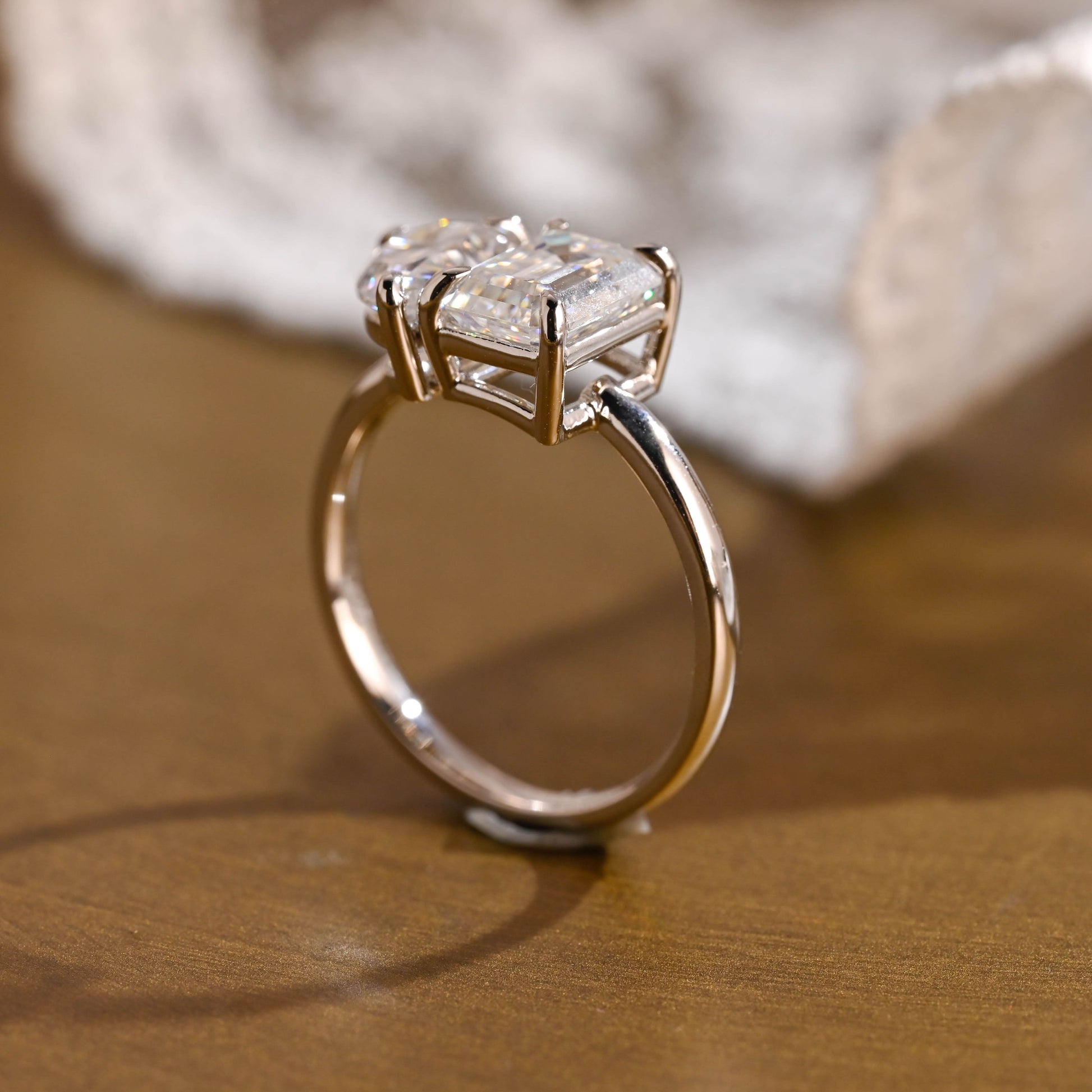 SquareJewelry emerald cut moissanite engagement ring Solid Gold Toi et Moi Emerald Cut & Pear Cut Moissanite Engagement Ring