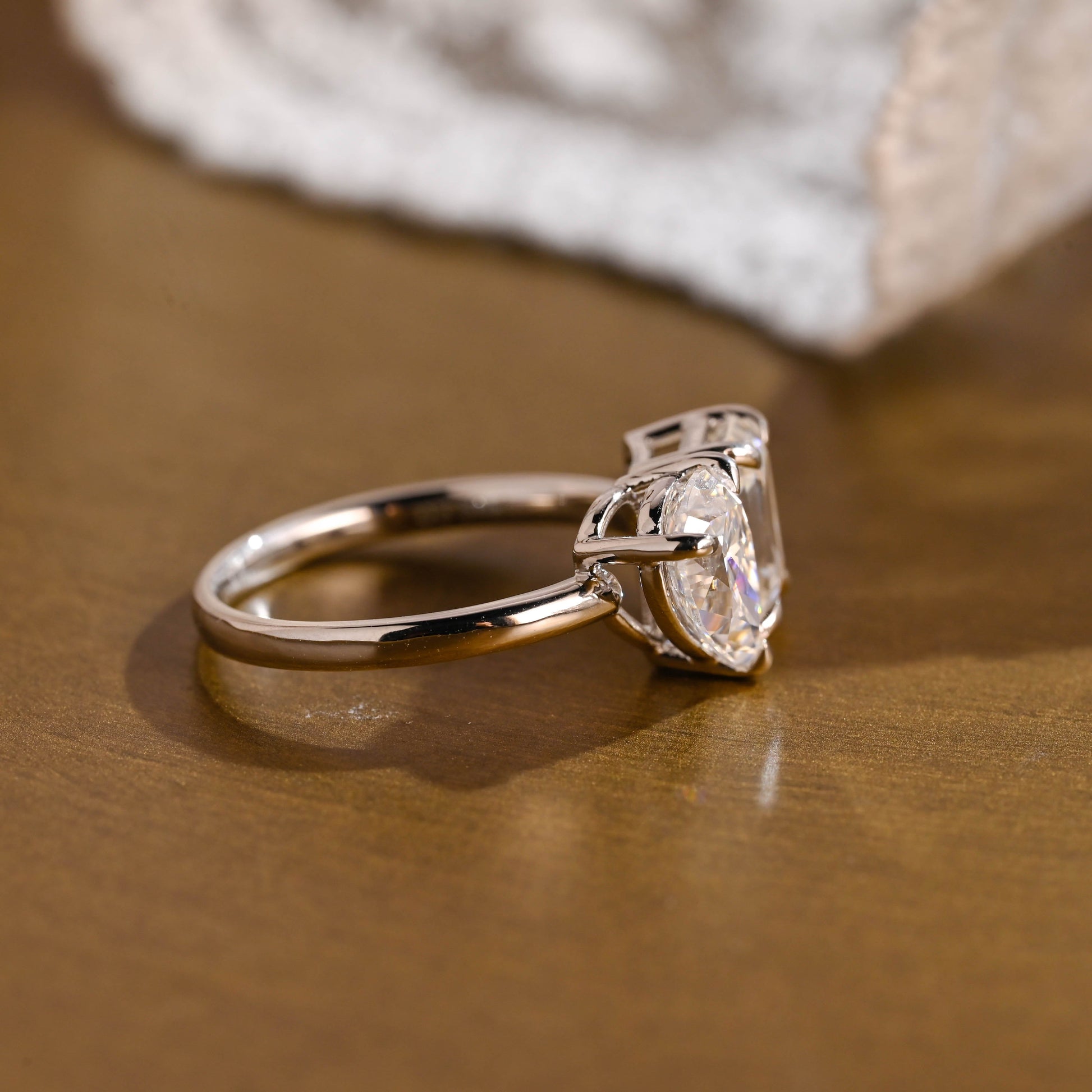 SquareJewelry emerald cut moissanite engagement ring Solid Gold Toi et Moi Emerald Cut & Pear Cut Moissanite Engagement Ring
