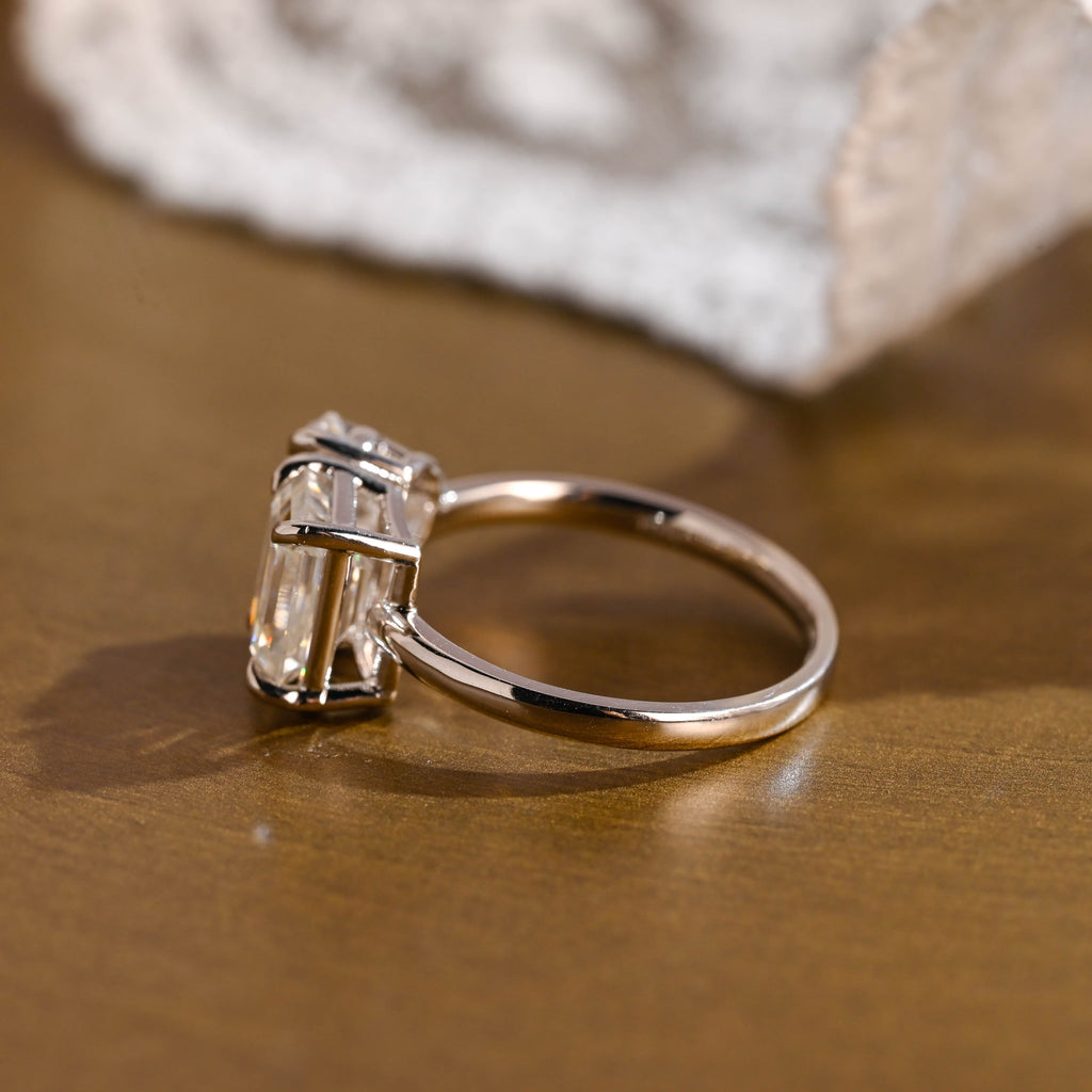 SquareJewelry emerald cut moissanite engagement ring Solid Gold Toi et Moi Emerald Cut & Pear Cut Moissanite Engagement Ring