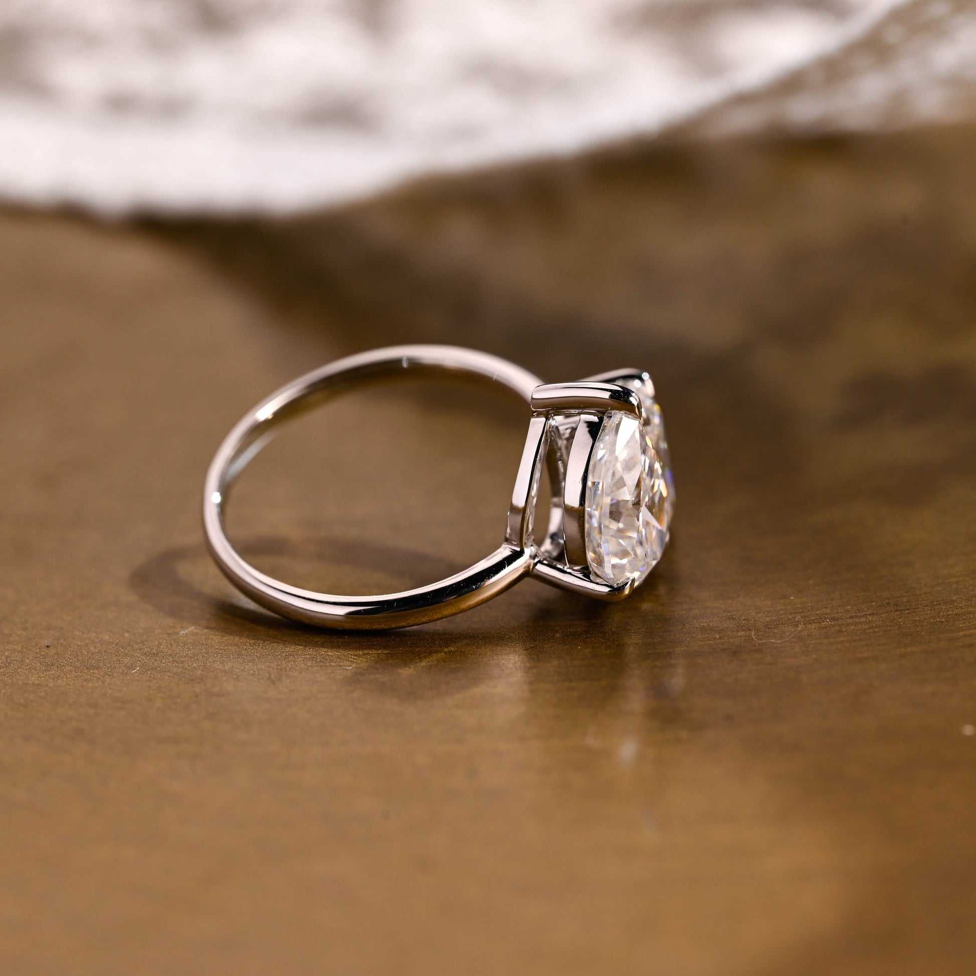SquareJewelry emerald cut moissanite engagement ring Solid Gold Toi et Moi Emerald & Pear Moissanite Engagement Ring
