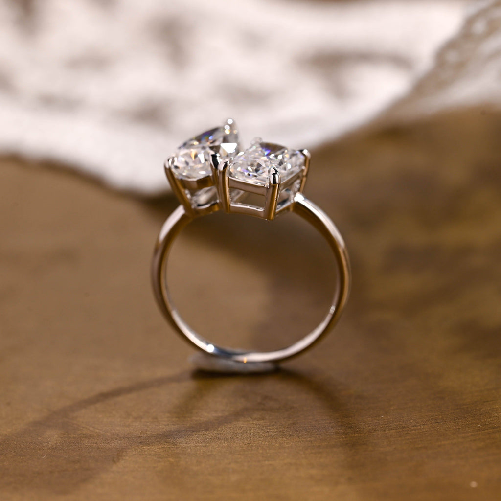 SquareJewelry emerald cut moissanite engagement ring Solid Gold Toi et Moi Emerald & Pear Moissanite Engagement Ring