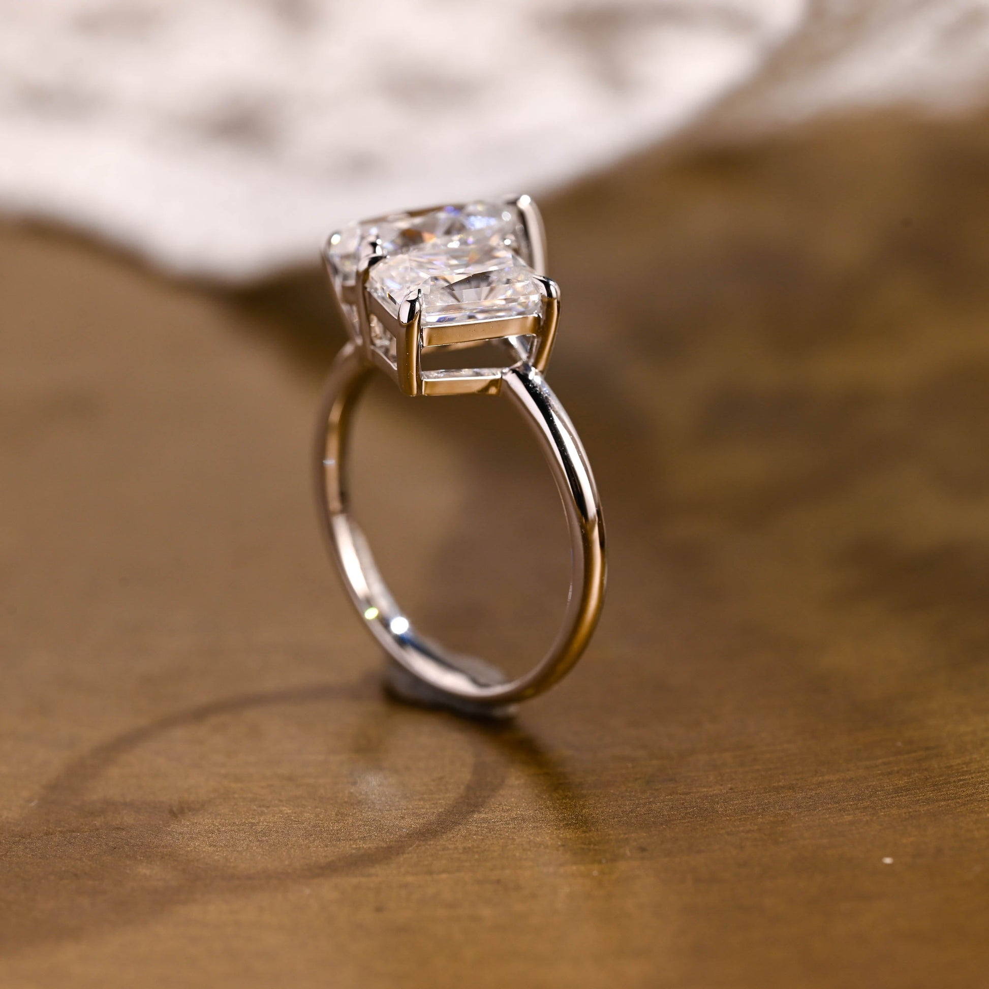 SquareJewelry emerald cut moissanite engagement ring Solid Gold Toi et Moi Emerald & Pear Moissanite Engagement Ring