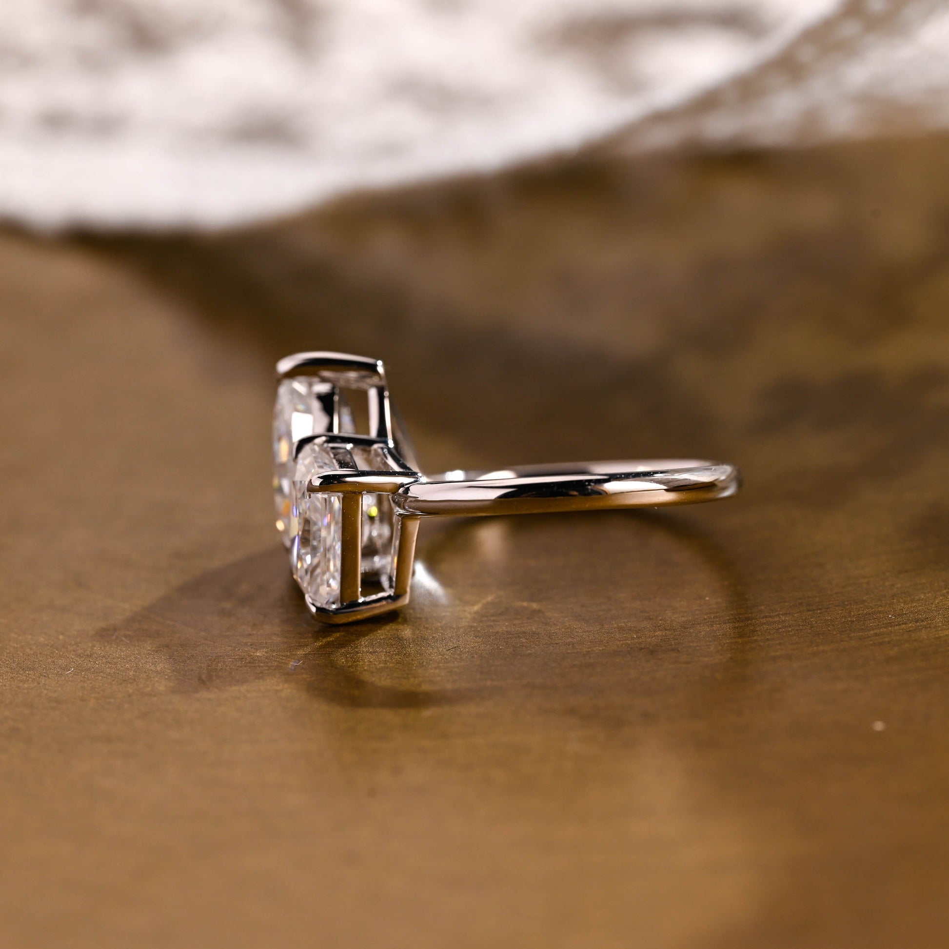 SquareJewelry emerald cut moissanite engagement ring Solid Gold Toi et Moi Emerald & Pear Moissanite Engagement Ring