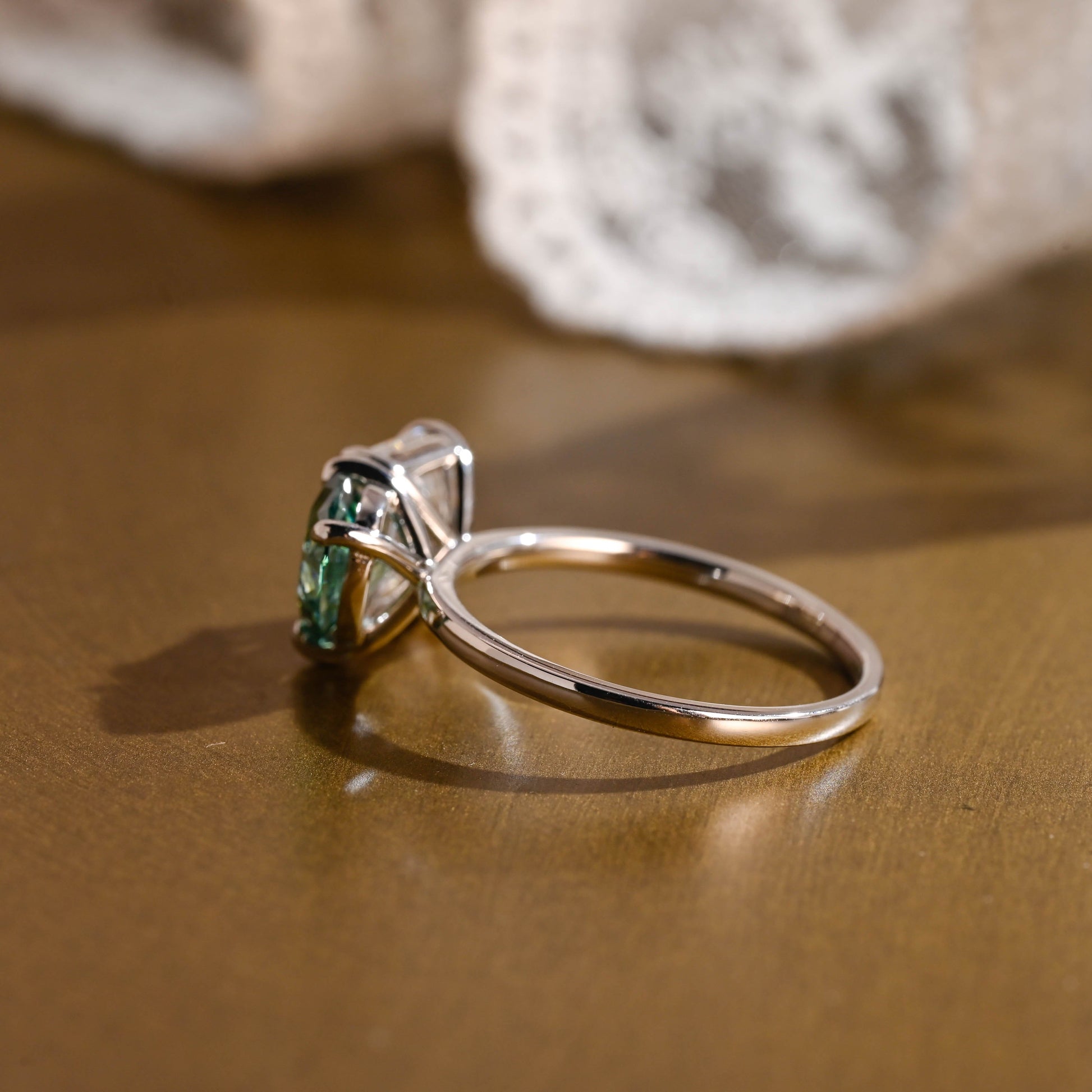 SquareJewelry Emerald cut moissanite engagement ring Solid Gold Toi et Moi Pear Cut Green Moissanite & Emerald Cut Moissanite Engagement Ring