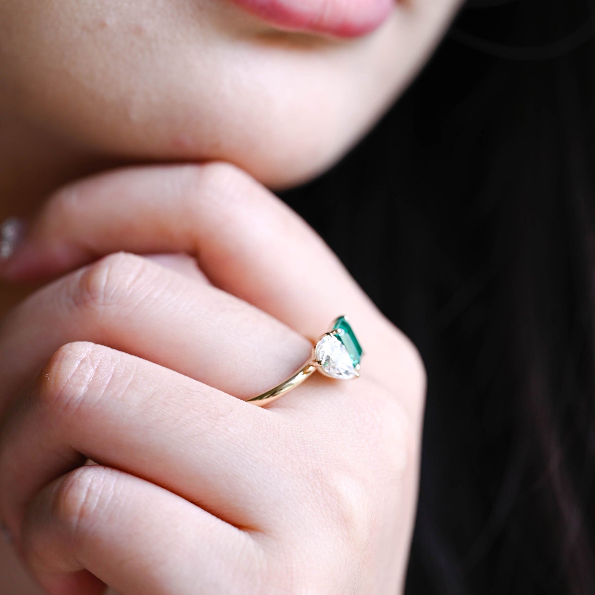 SquareJewelry emerald cut moissanite engagement ring Solid Gold Toi et Moi Pear Cut Moissanite & Emerald Cut Lab Grown Emerald Engagement Ring