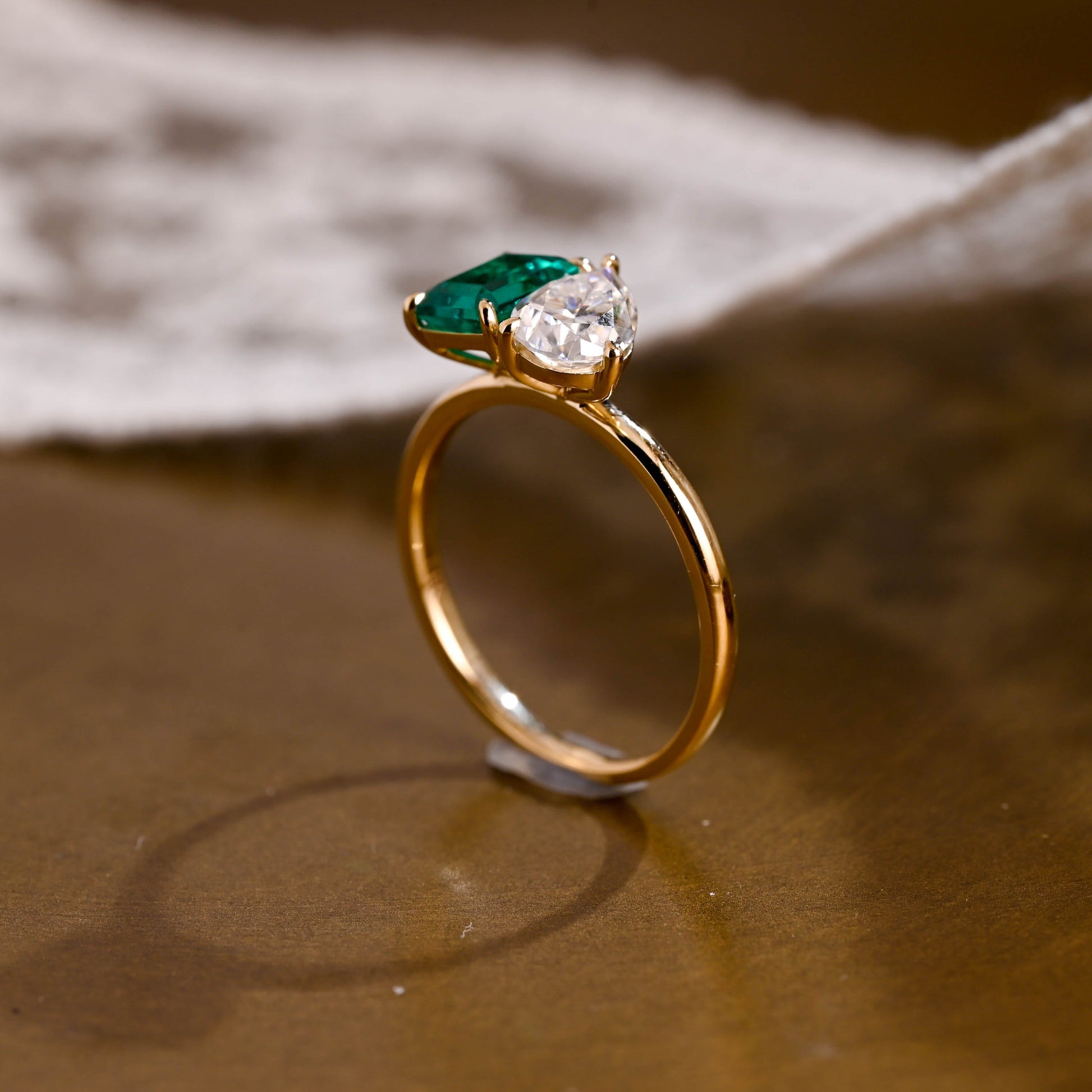 SquareJewelry emerald cut moissanite engagement ring Solid Gold Toi et Moi Pear Cut Moissanite & Emerald Cut Lab Grown Emerald Engagement Ring