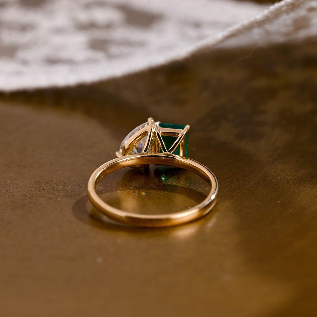 SquareJewelry emerald cut moissanite engagement ring Solid Gold Toi et Moi Pear Cut Moissanite & Emerald Cut Lab Grown Emerald Engagement Ring