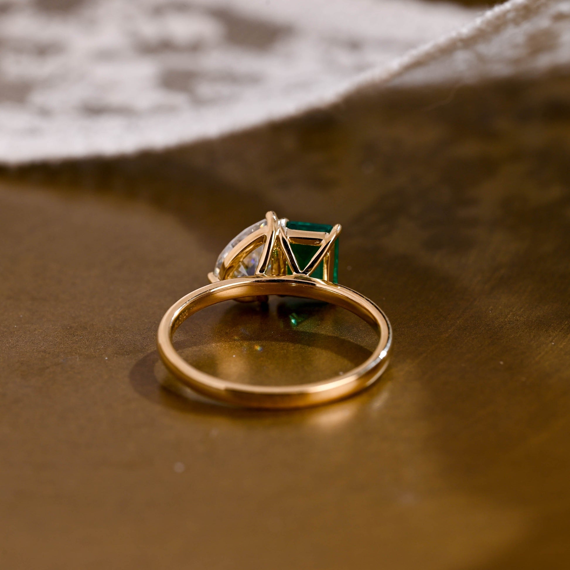 SquareJewelry emerald cut moissanite engagement ring Solid Gold Toi et Moi Pear Cut Moissanite & Emerald Cut Lab Grown Emerald Engagement Ring