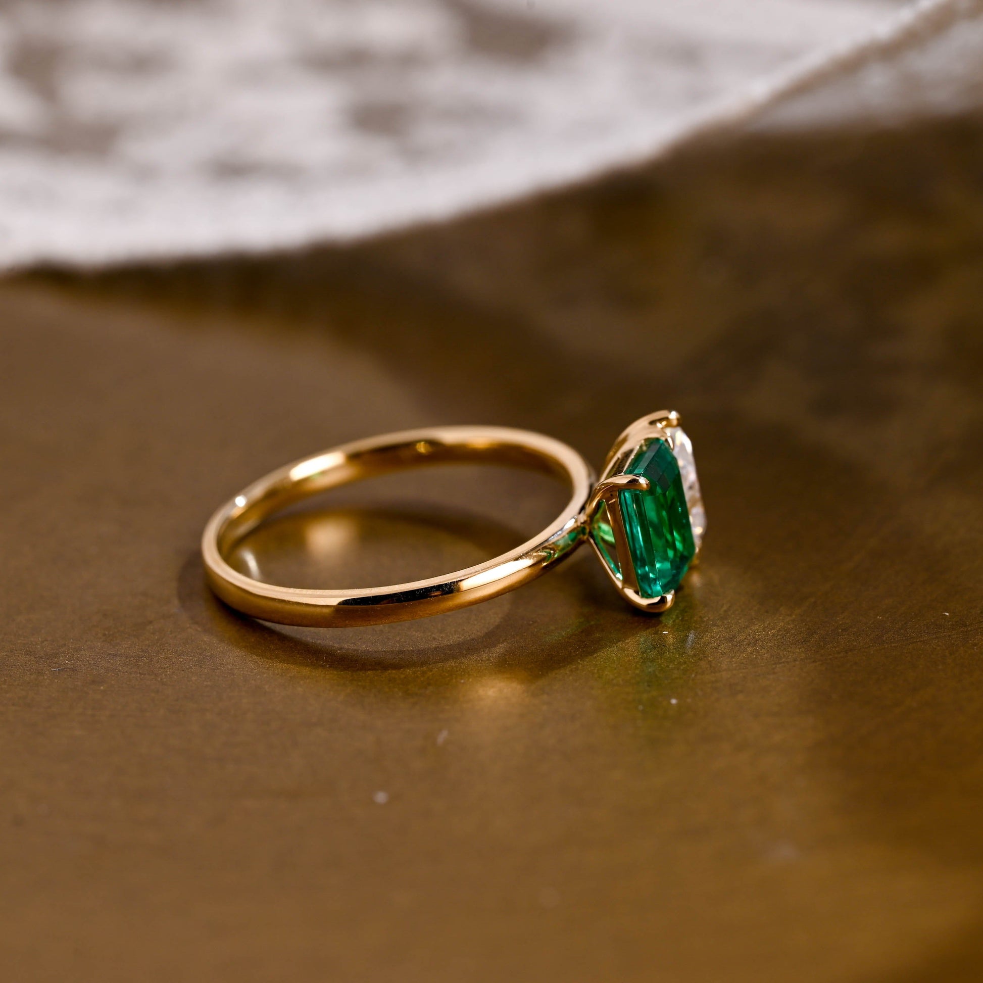 SquareJewelry emerald cut moissanite engagement ring Solid Gold Toi et Moi Pear Cut Moissanite & Emerald Cut Lab Grown Emerald Engagement Ring