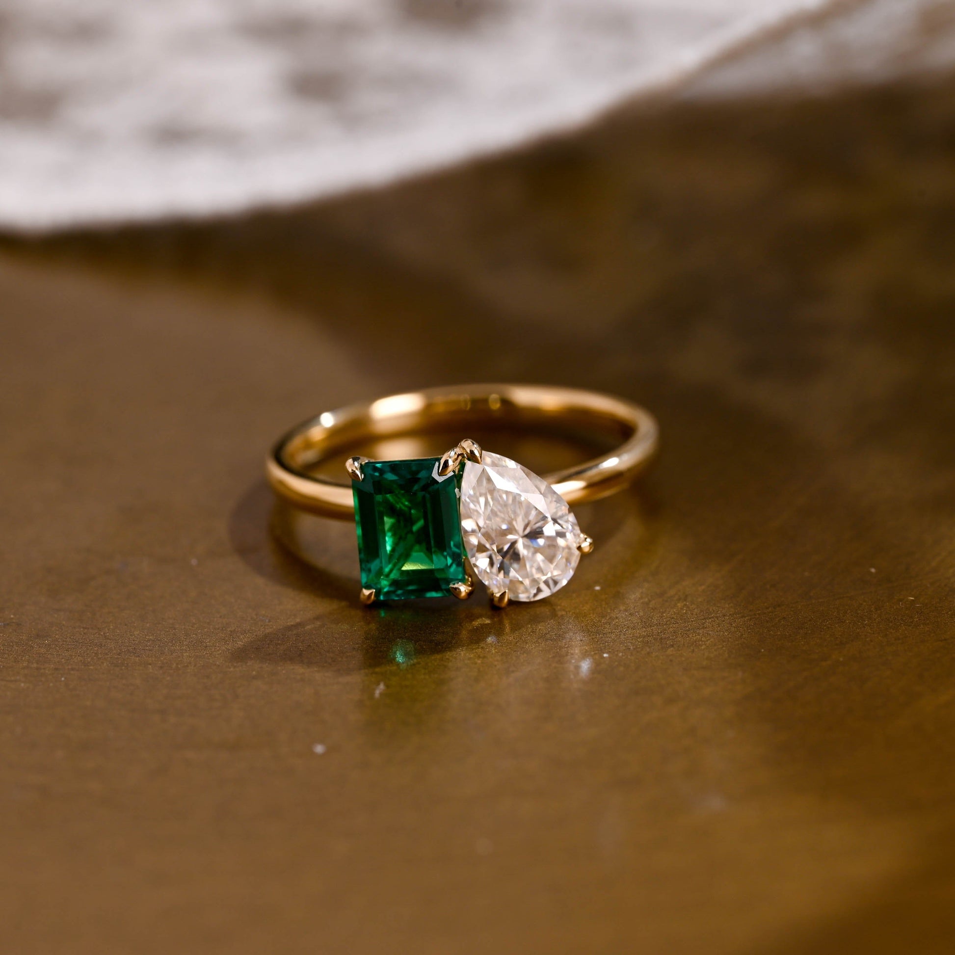 SquareJewelry emerald cut moissanite engagement ring Solid Gold Toi et Moi Pear Cut Moissanite & Emerald Cut Lab Grown Emerald Engagement Ring