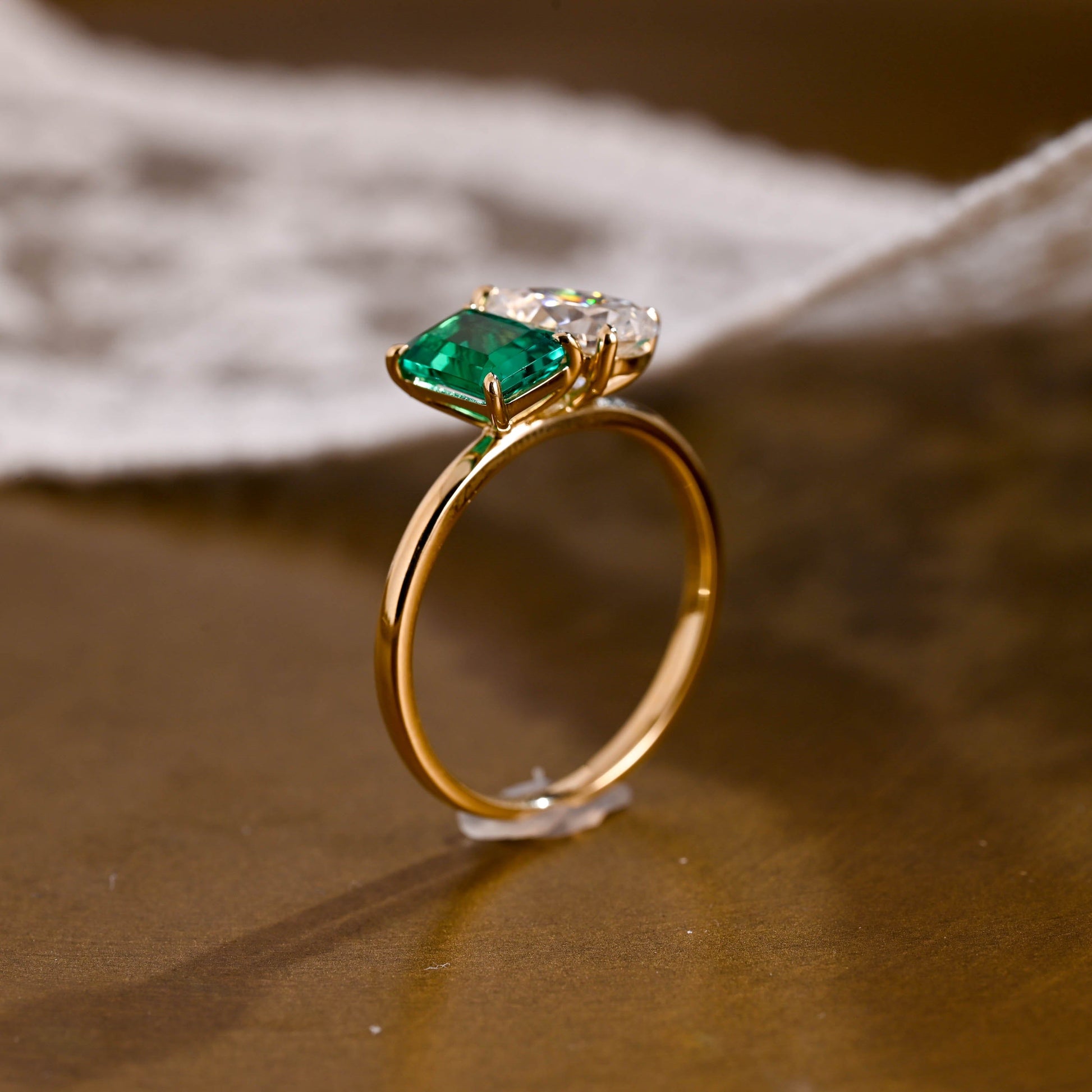SquareJewelry emerald cut moissanite engagement ring Solid Gold Toi et Moi Pear Cut Moissanite & Emerald Cut Lab Grown Emerald Engagement Ring