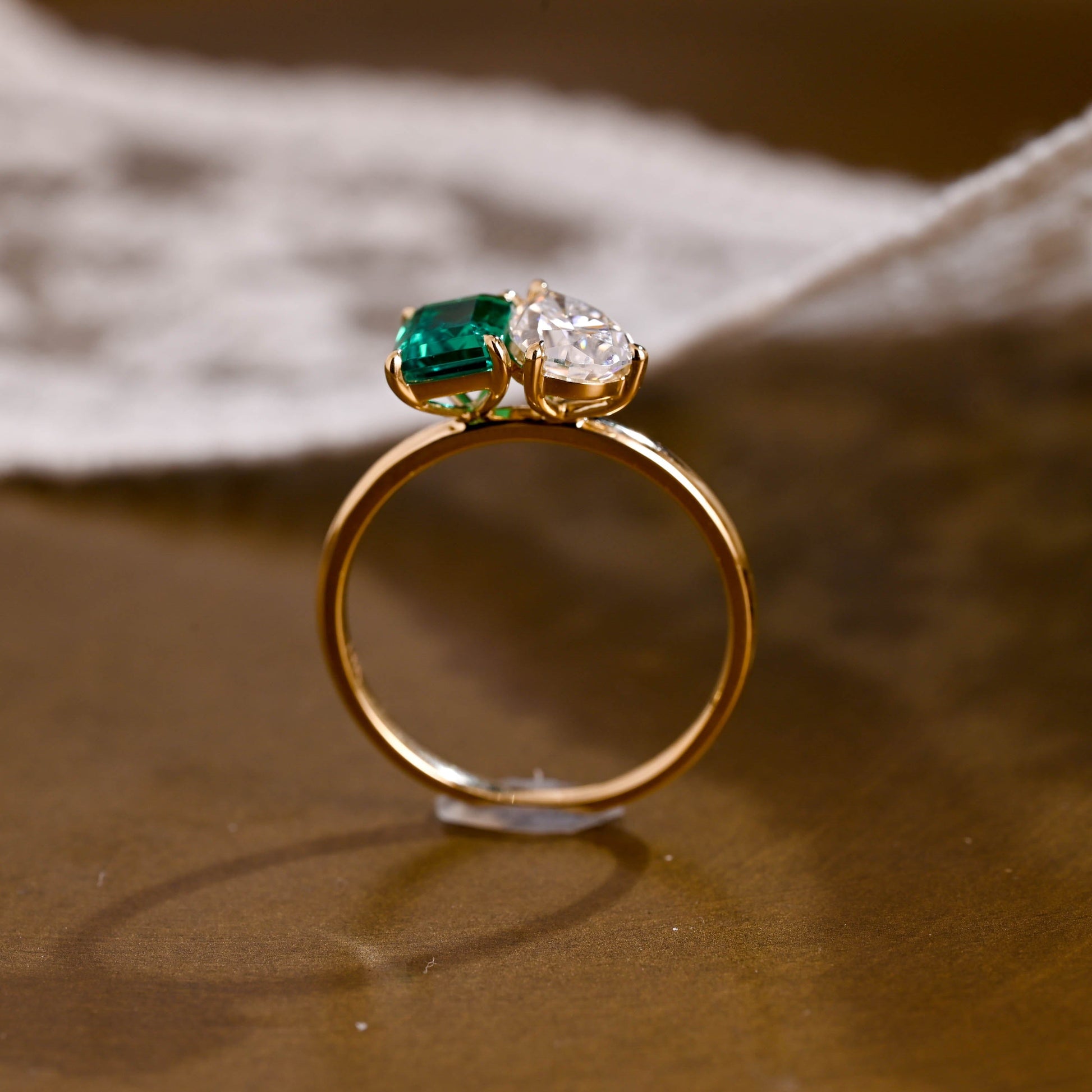 SquareJewelry emerald cut moissanite engagement ring Solid Gold Toi et Moi Pear Cut Moissanite & Emerald Cut Lab Grown Emerald Engagement Ring