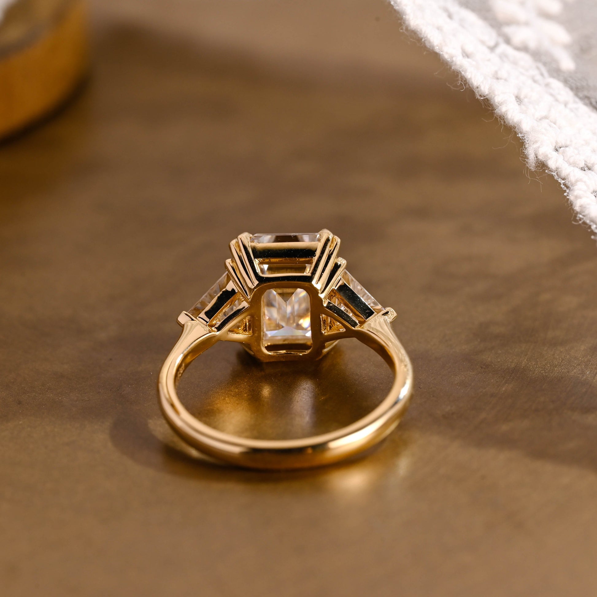 SquareJewelry emerald cut moissanite engagement ring Solid Gold Trillion Accents Emerald Cut Moissanite Engagement Ring