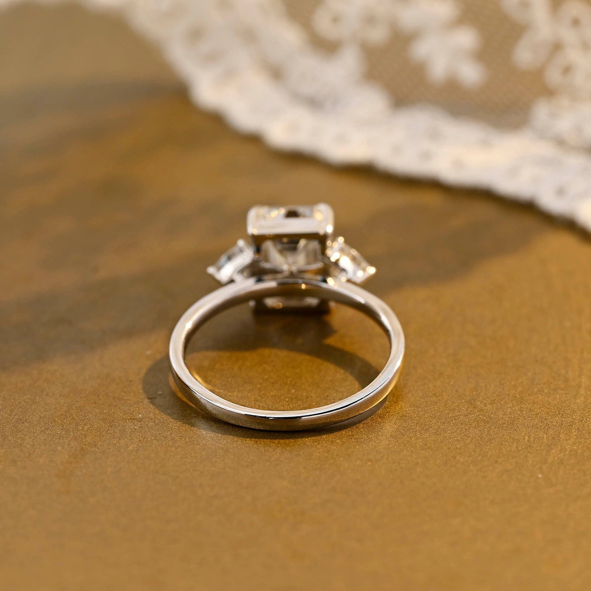 SquareJewelry emerald cut moissanite engagement ring Solid Gold Trillion Accents Stackable Emerald Cut Moissanite Engagement Ring