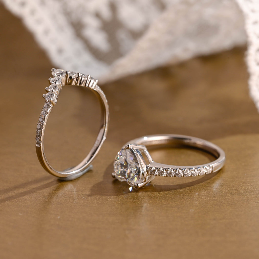 SquareJewelry heart cut bridal set Solid Gold Heart Cut Moissanite Engagement Ring Set