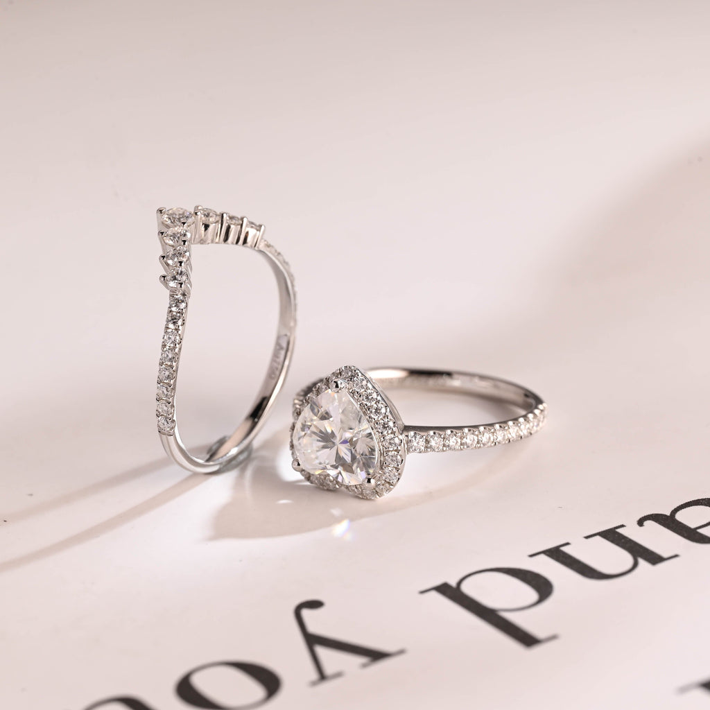 SquareJewelry heart cut bridal set Solid Gold Heart Cut Moissanite Engagement Ring Set