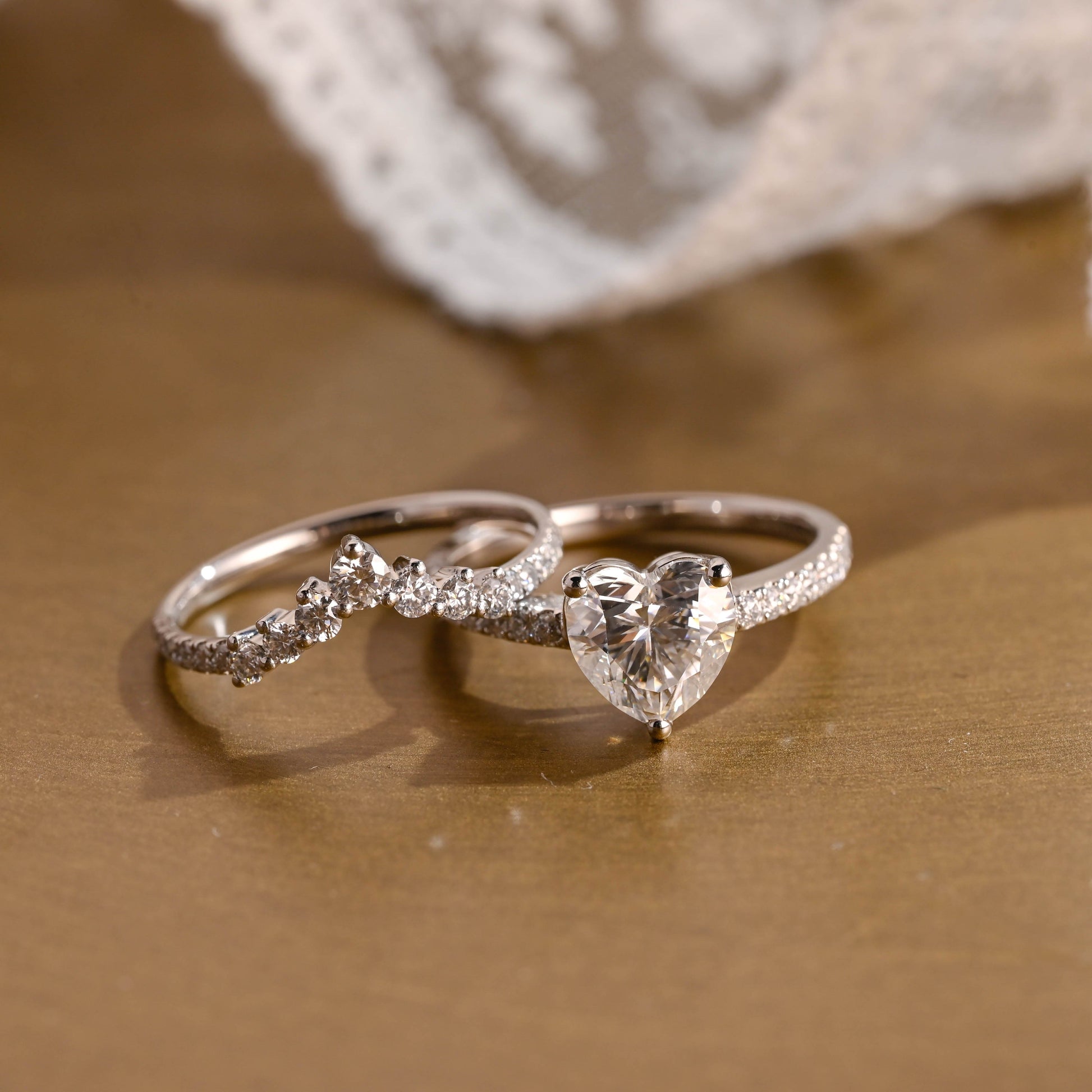 SquareJewelry heart cut bridal set Solid Gold Heart Cut Moissanite Engagement Ring Set (Copy)