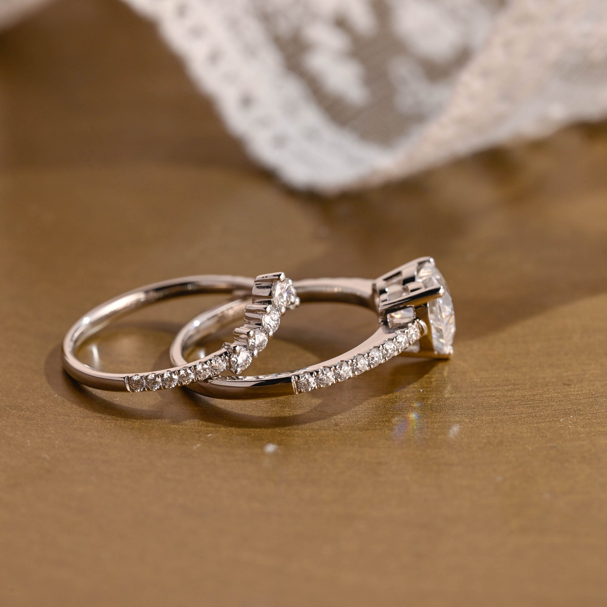 SquareJewelry heart cut bridal set Solid Gold Heart Cut Moissanite Engagement Ring Set (Copy)