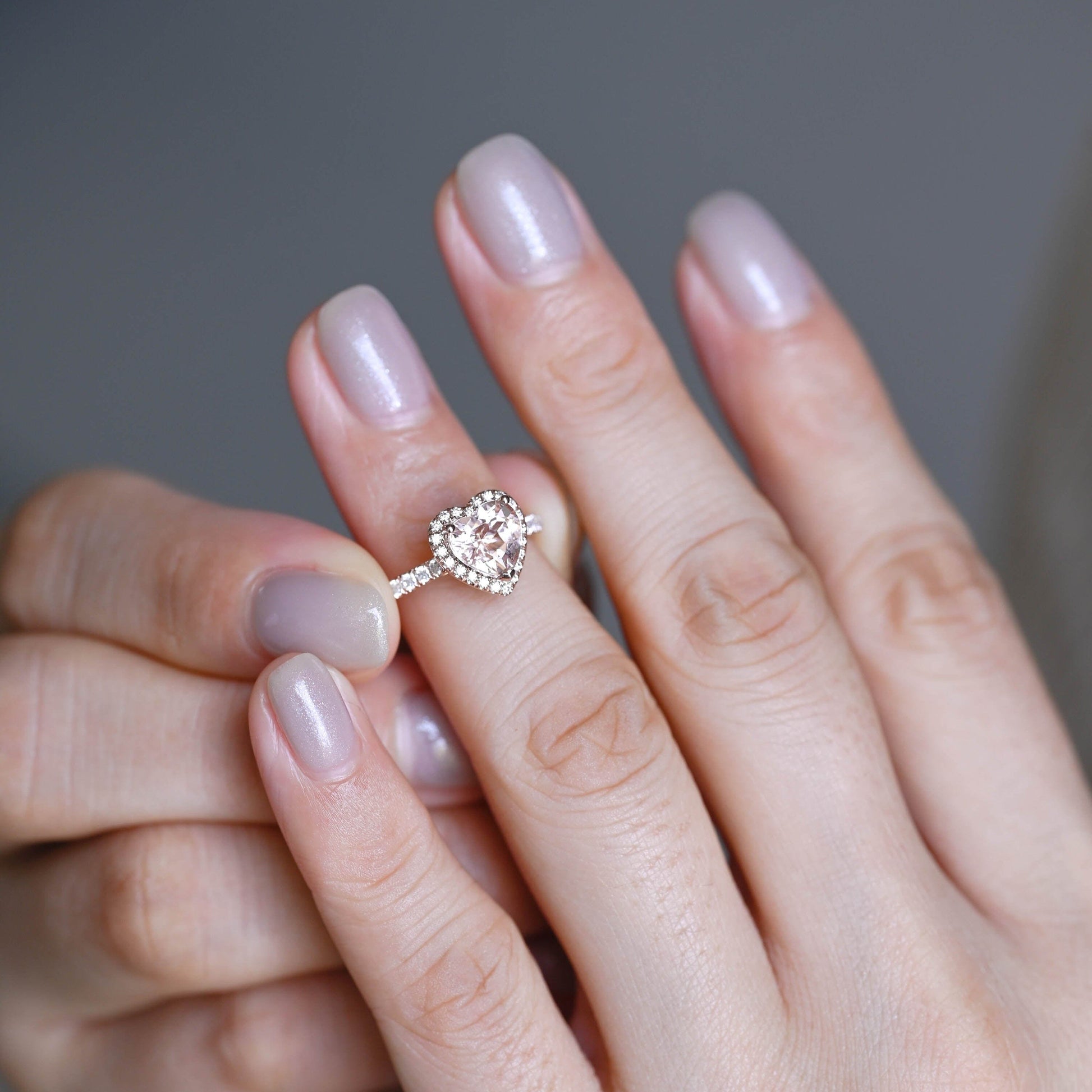 SquareJewelry heart cut lab grown sapphire engagement ring Champagne Bliss: Halo Heart Cut Champagne Lab Grown Sapphire Ring