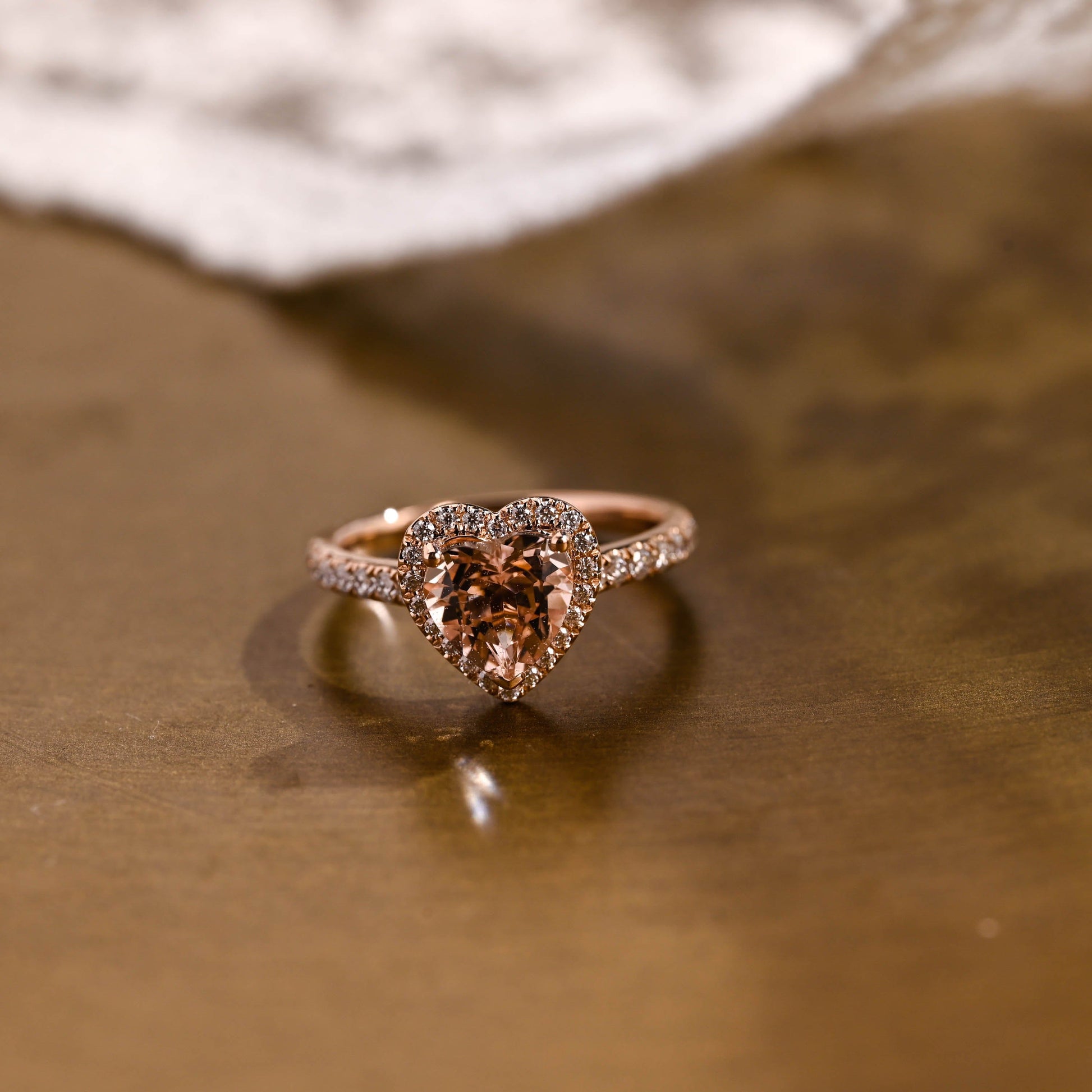 SquareJewelry heart cut lab grown sapphire engagement ring Champagne Bliss: Halo Heart Cut Champagne Lab Grown Sapphire Ring