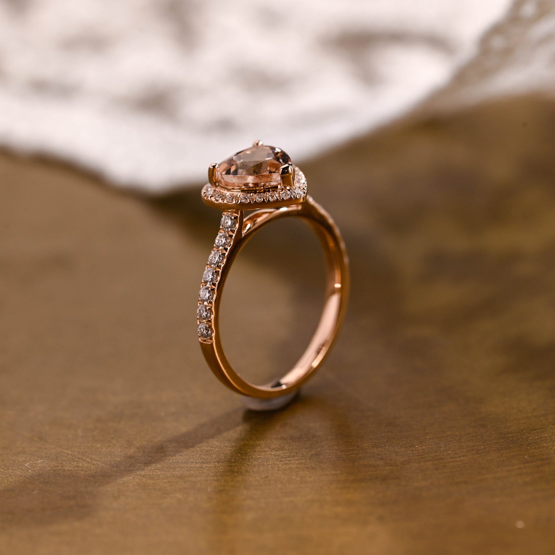SquareJewelry heart cut lab grown sapphire engagement ring Champagne Bliss: Halo Heart Cut Champagne Lab Grown Sapphire Ring