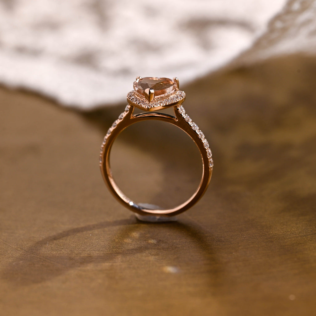 SquareJewelry heart cut lab grown sapphire engagement ring Champagne Bliss: Halo Heart Cut Champagne Lab Grown Sapphire Ring