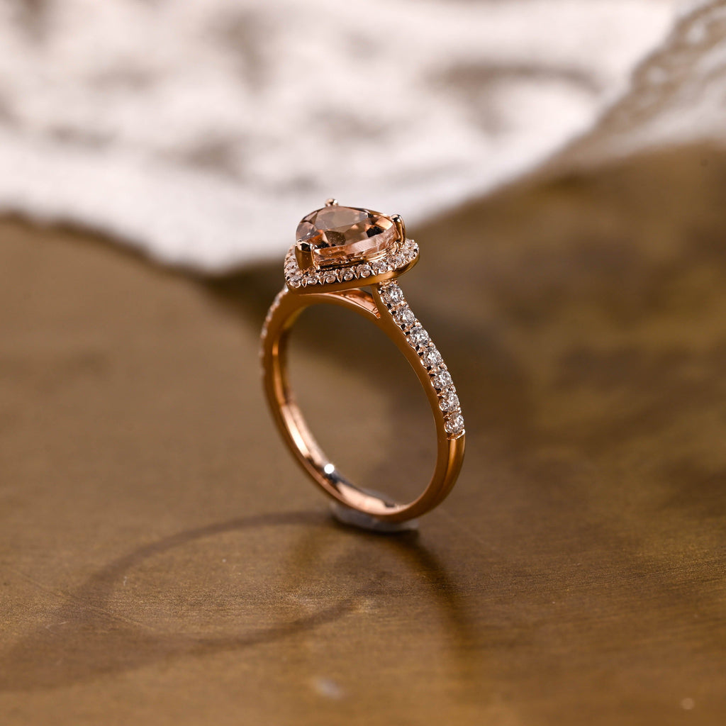 SquareJewelry heart cut lab grown sapphire engagement ring Champagne Bliss: Halo Heart Cut Champagne Lab Grown Sapphire Ring