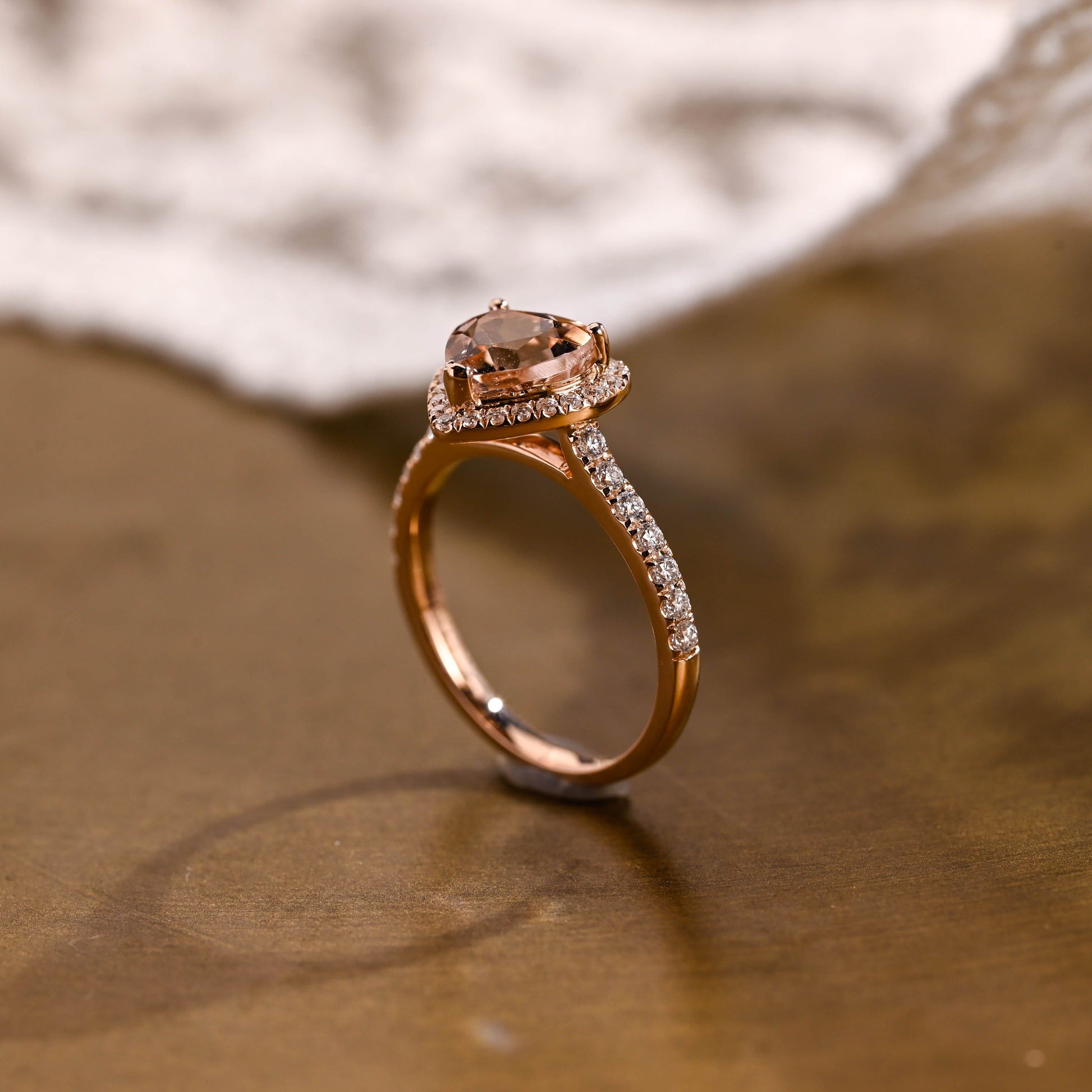 SquareJewelry heart cut lab grown sapphire engagement ring Champagne Bliss: Halo Heart Cut Champagne Lab Grown Sapphire Ring