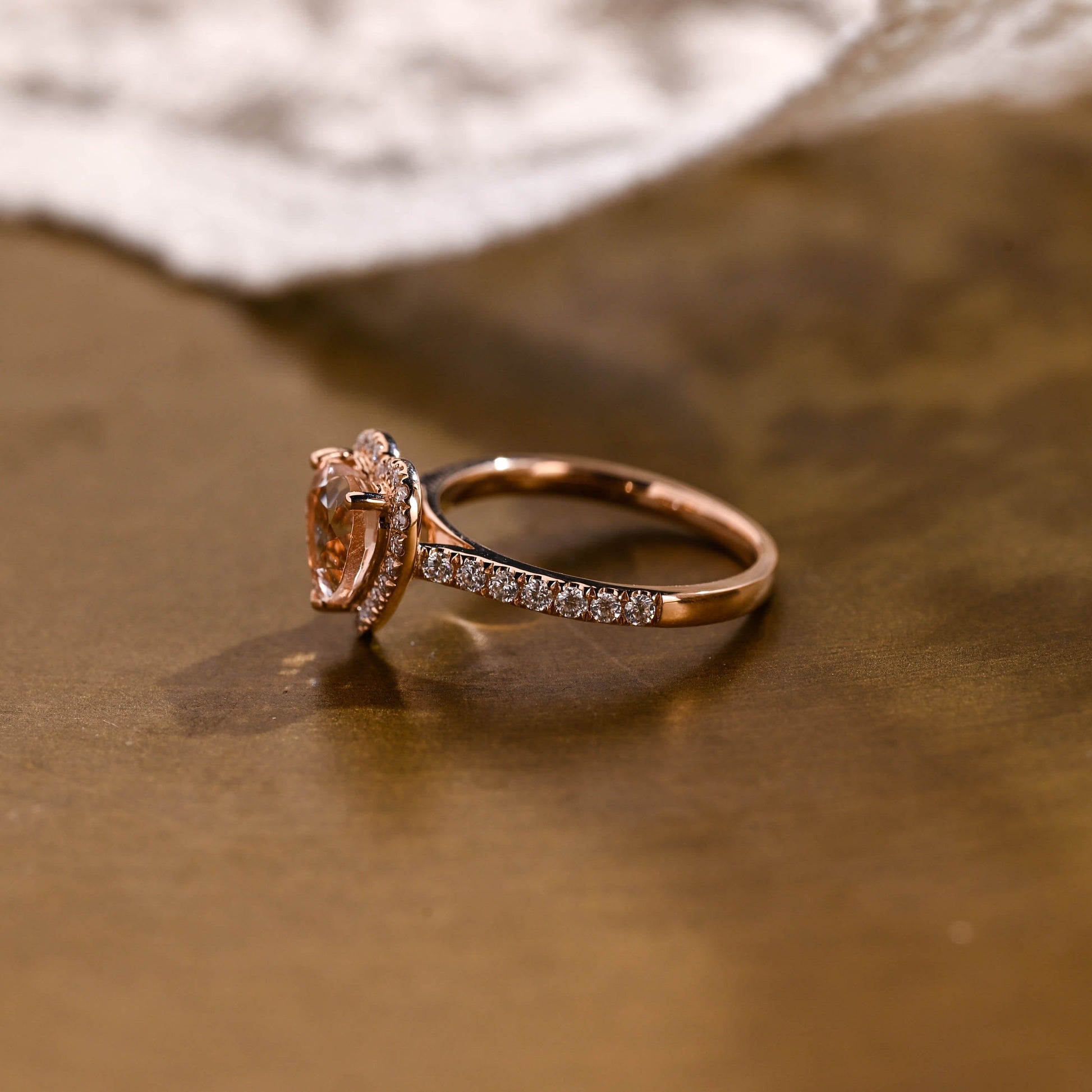 SquareJewelry heart cut lab grown sapphire engagement ring Champagne Bliss: Halo Heart Cut Champagne Lab Grown Sapphire Ring