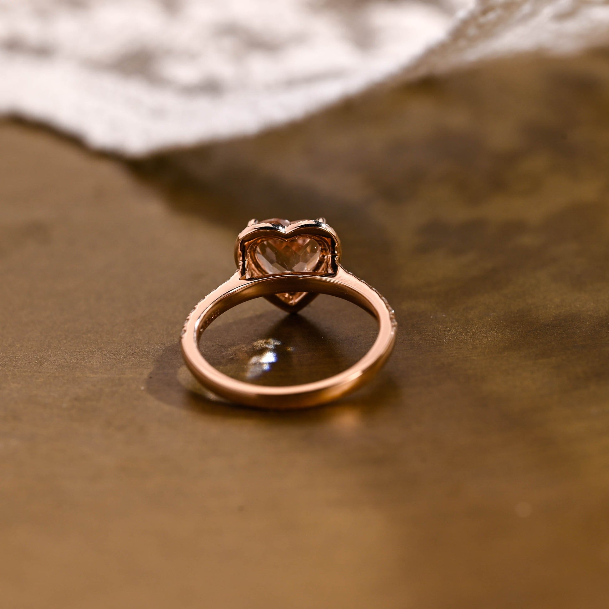 SquareJewelry heart cut lab grown sapphire engagement ring Champagne Bliss: Halo Heart Cut Champagne Lab Grown Sapphire Ring