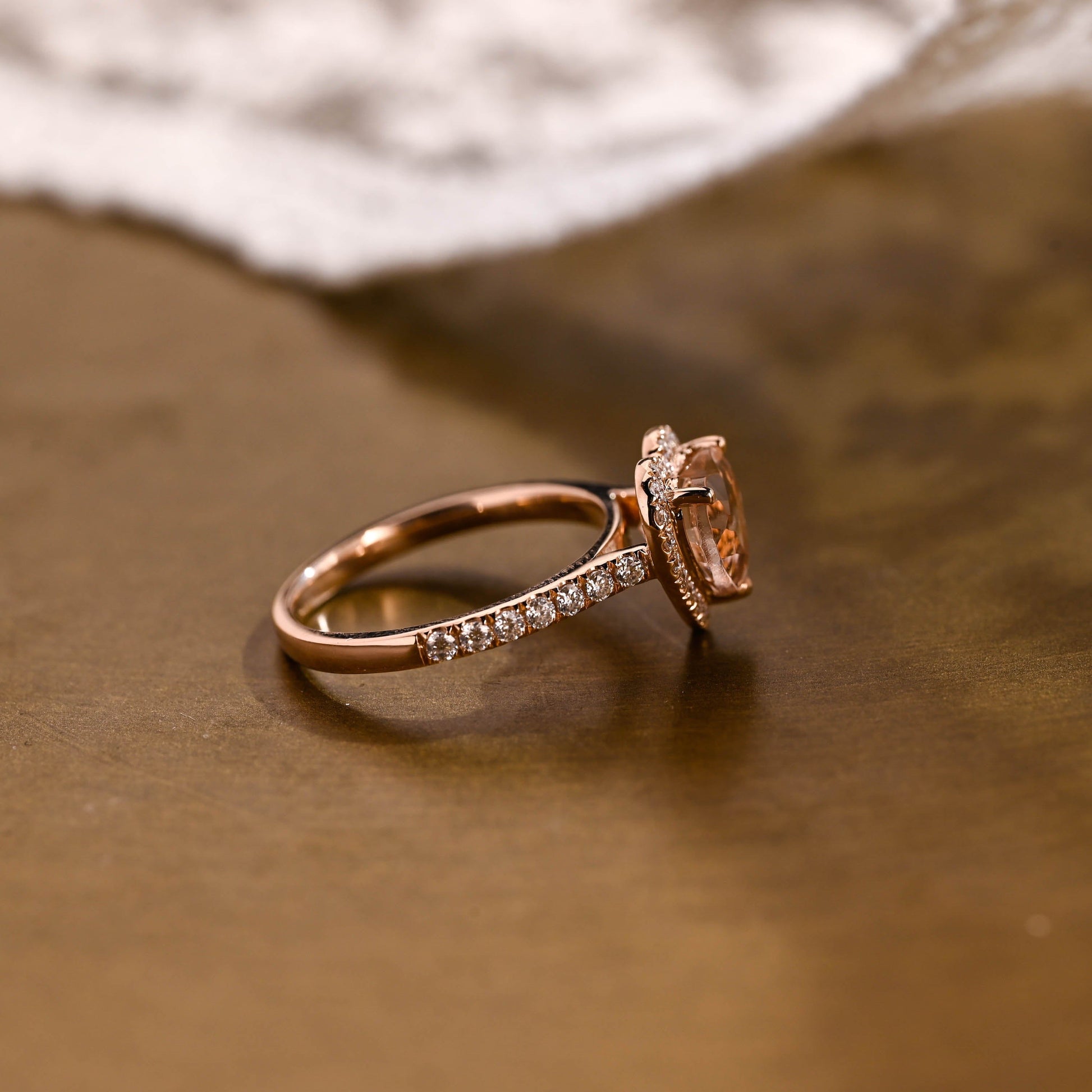 SquareJewelry heart cut lab grown sapphire engagement ring Champagne Bliss: Halo Heart Cut Champagne Lab Grown Sapphire Ring