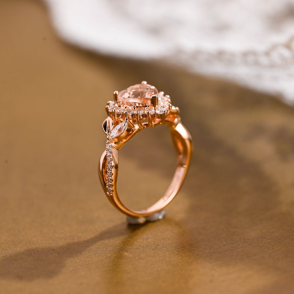 SquareJewelry heart cut lab grown sapphire engagement ring Champagne Bliss: Split Shank Heart Cut Lab Grown Sapphire Ring