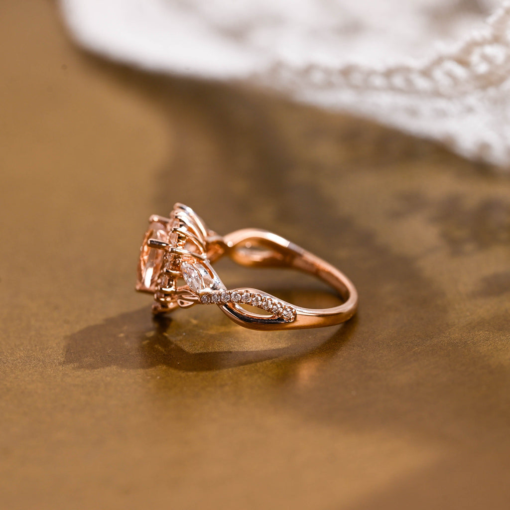 SquareJewelry heart cut lab grown sapphire engagement ring Champagne Bliss: Split Shank Heart Cut Lab Grown Sapphire Ring