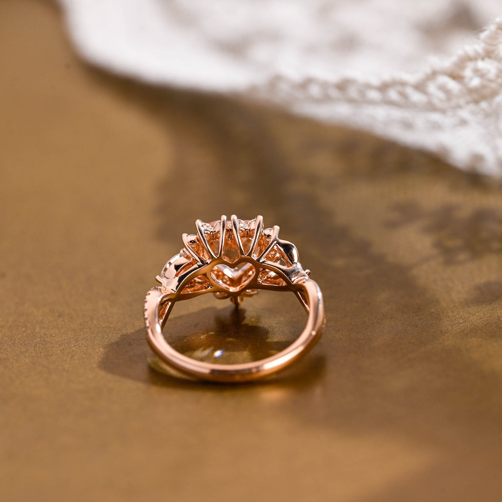 SquareJewelry heart cut lab grown sapphire engagement ring Champagne Bliss: Split Shank Heart Cut Lab Grown Sapphire Ring