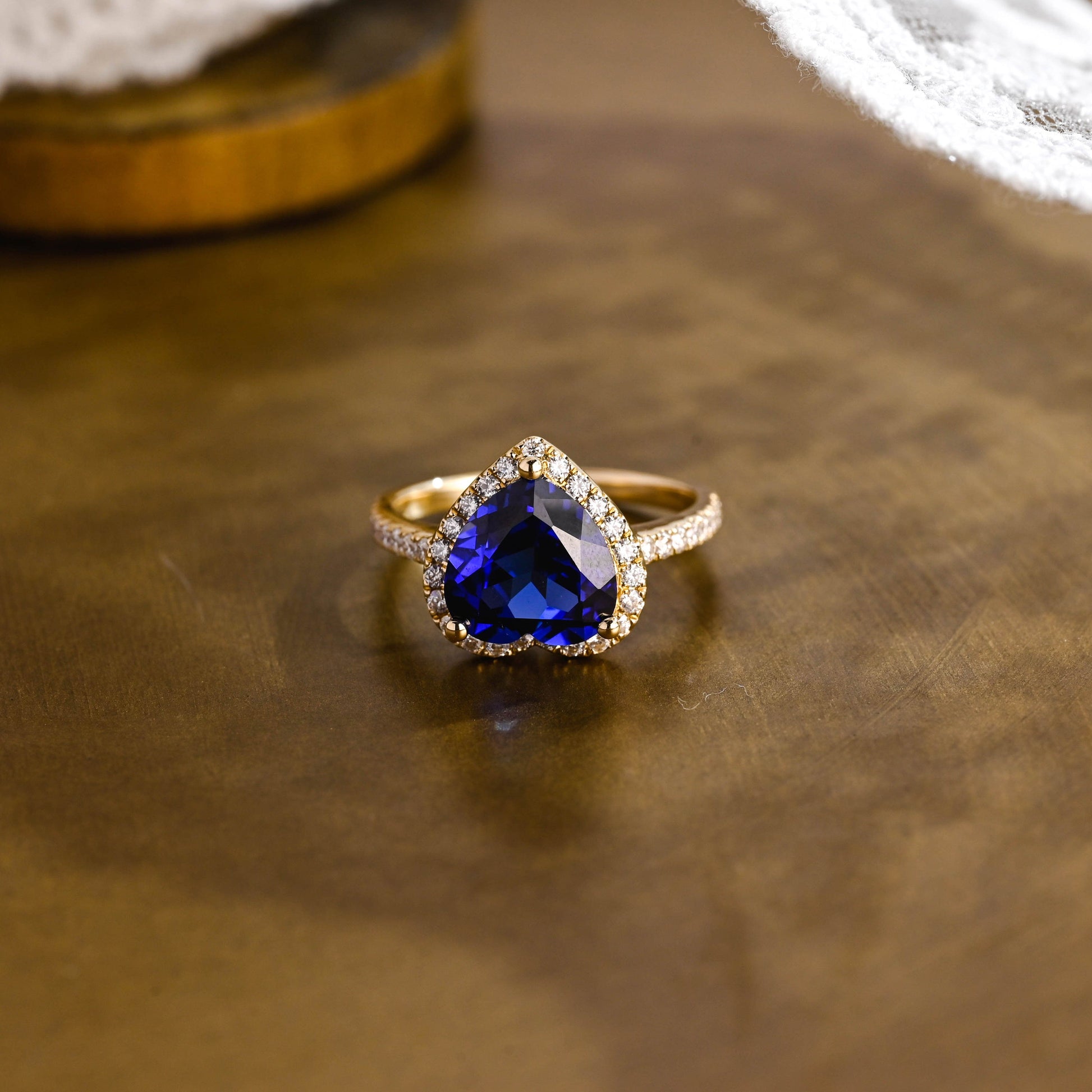 SquareJewelry heart cut lab grown sapphire engagement ring Solid Gold Heart Cut Blue Lab Grown Sapphire Engagement Ring