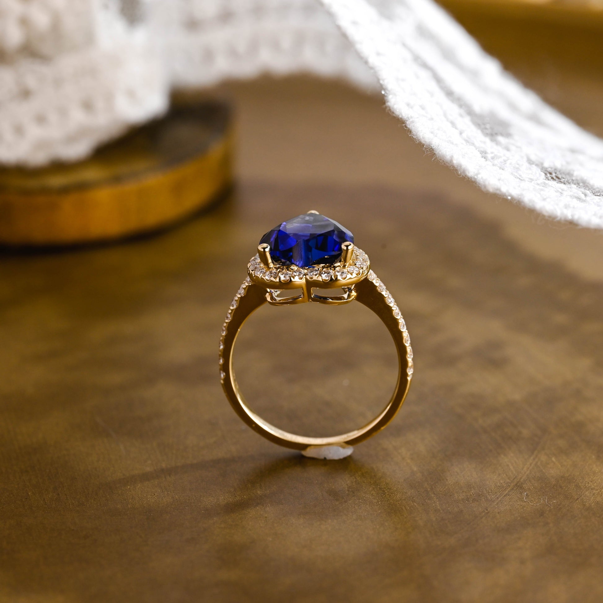 SquareJewelry heart cut lab grown sapphire engagement ring Solid Gold Heart Cut Blue Lab Grown Sapphire Engagement Ring