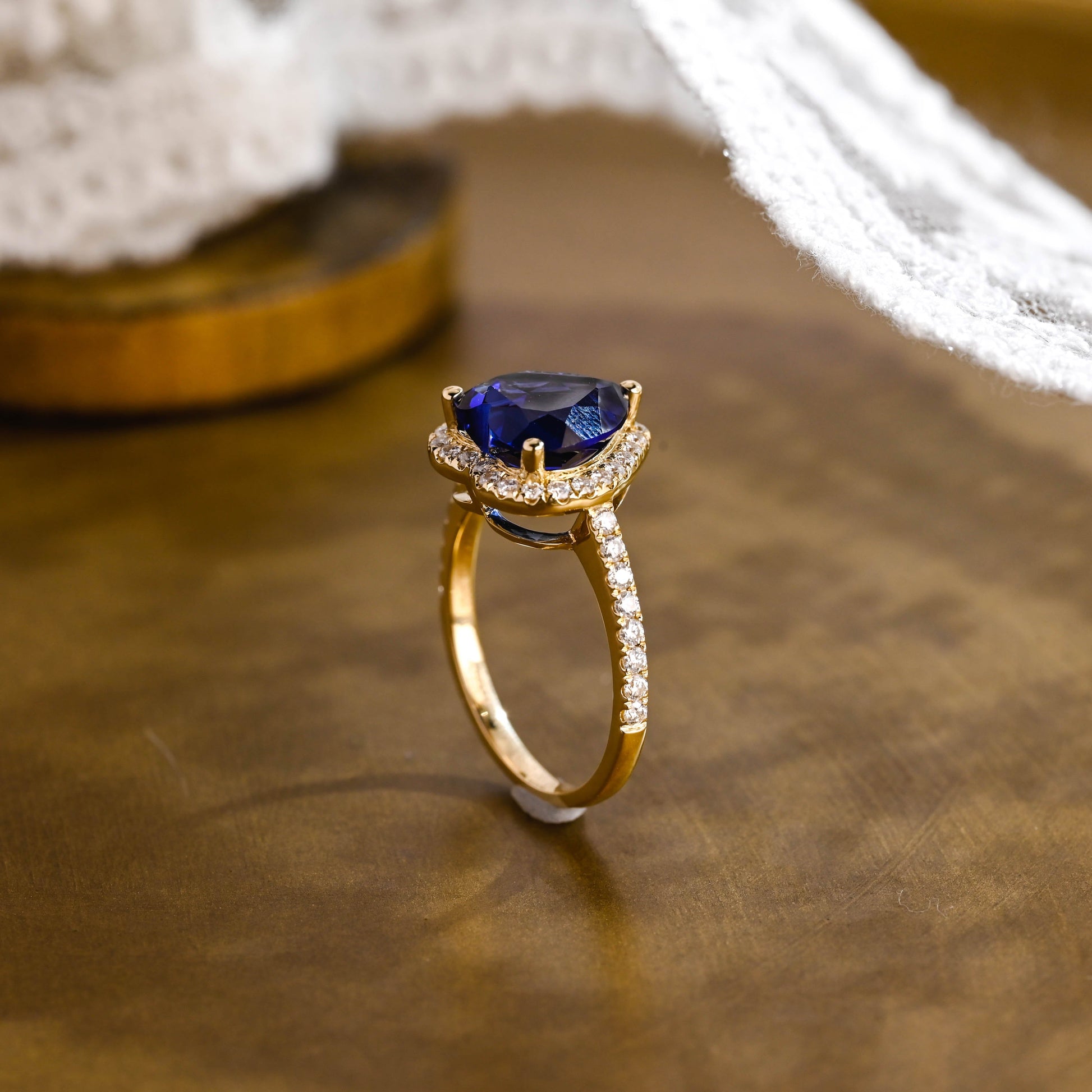 SquareJewelry heart cut lab grown sapphire engagement ring Solid Gold Heart Cut Blue Lab Grown Sapphire Engagement Ring