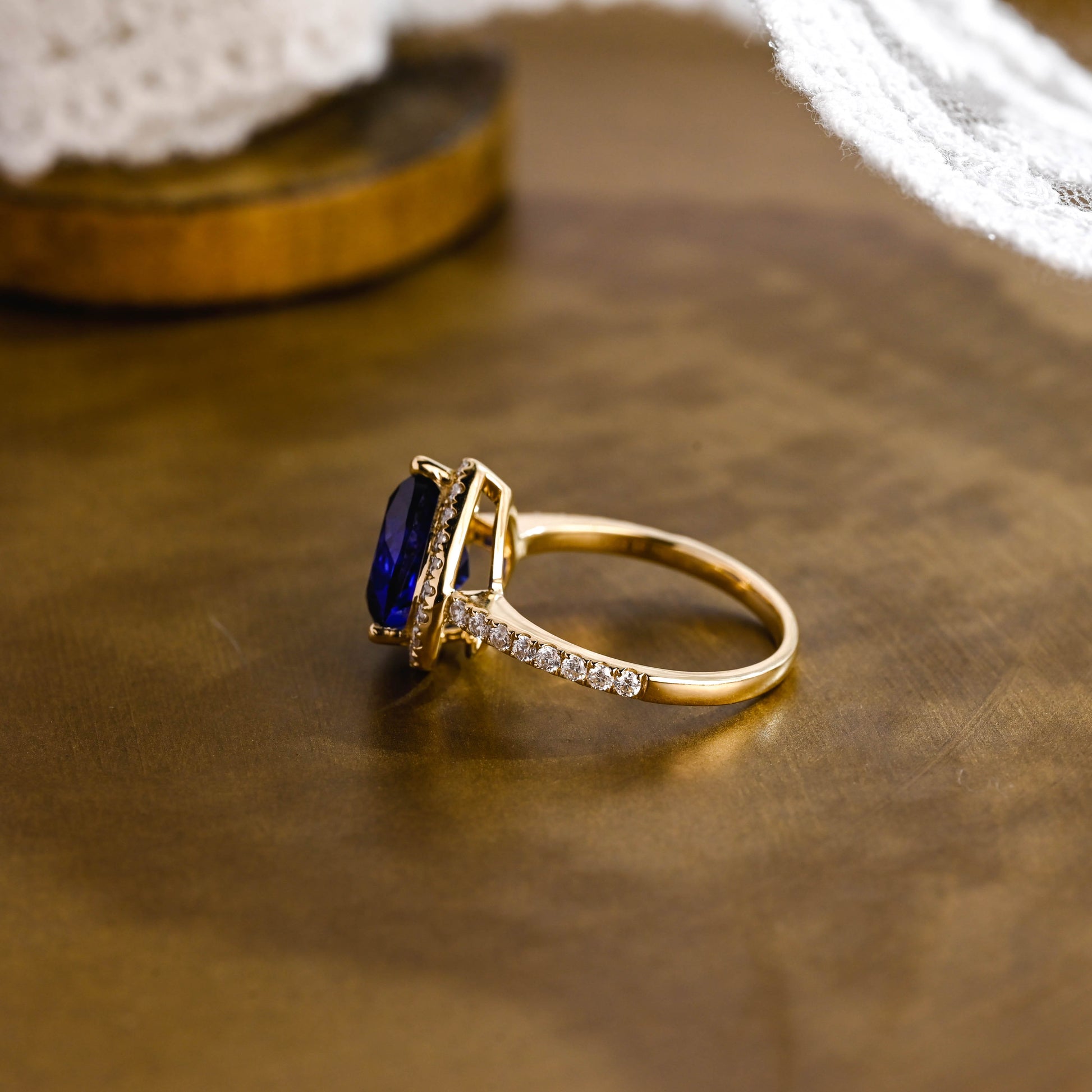 SquareJewelry heart cut lab grown sapphire engagement ring Solid Gold Heart Cut Blue Lab Grown Sapphire Engagement Ring