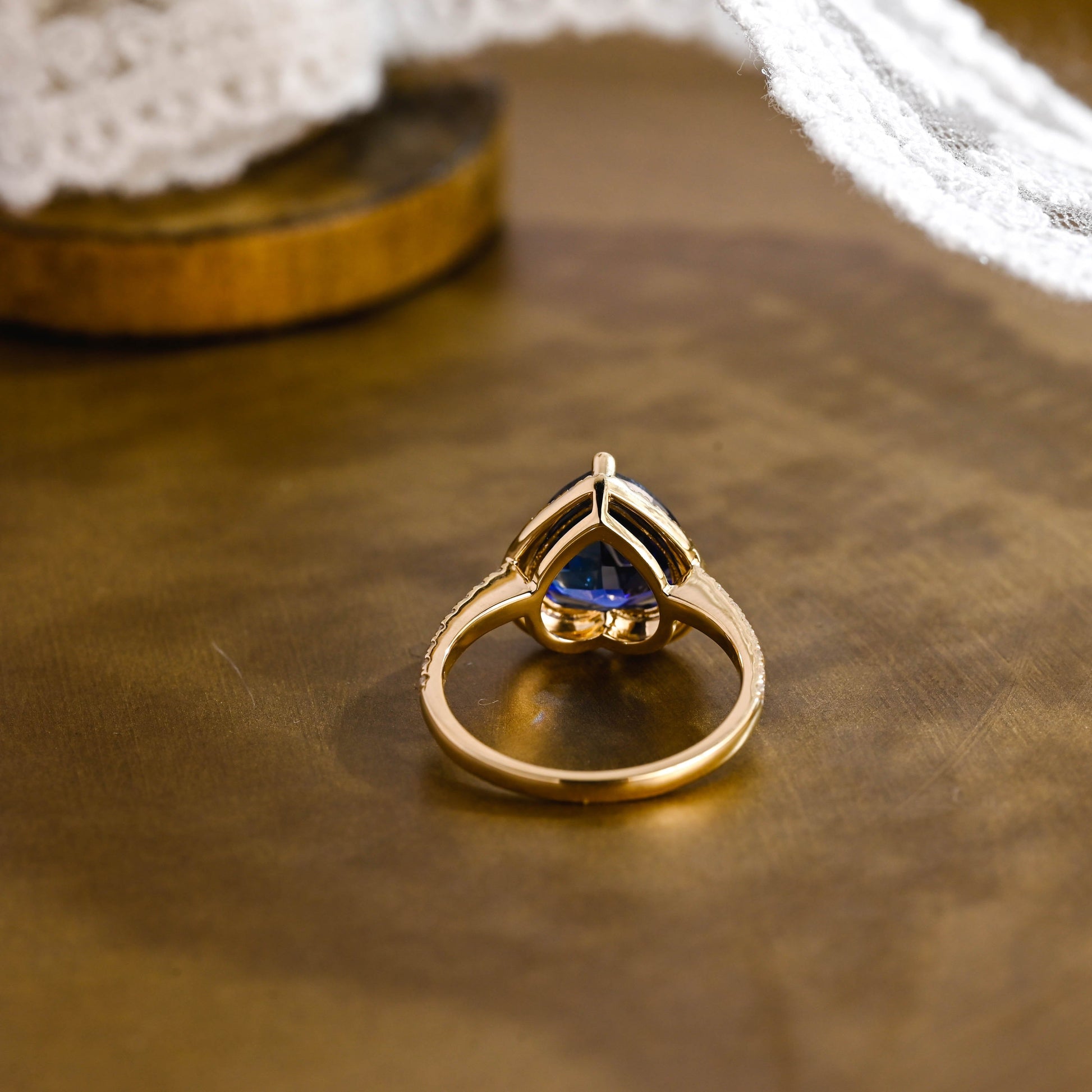 SquareJewelry heart cut lab grown sapphire engagement ring Solid Gold Heart Cut Blue Lab Grown Sapphire Engagement Ring