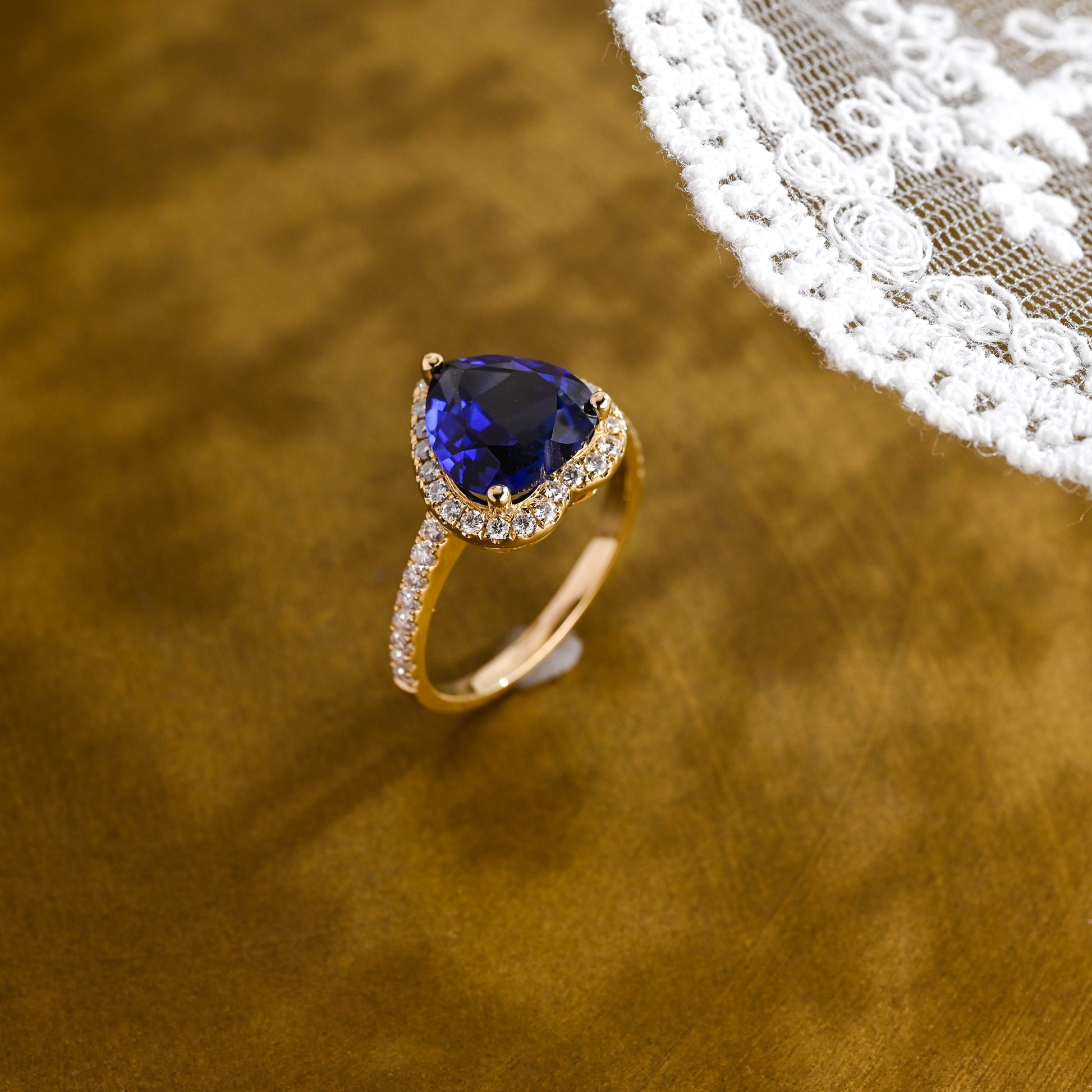 SquareJewelry heart cut lab grown sapphire engagement ring Solid Gold Heart Cut Blue Lab Grown Sapphire Engagement Ring