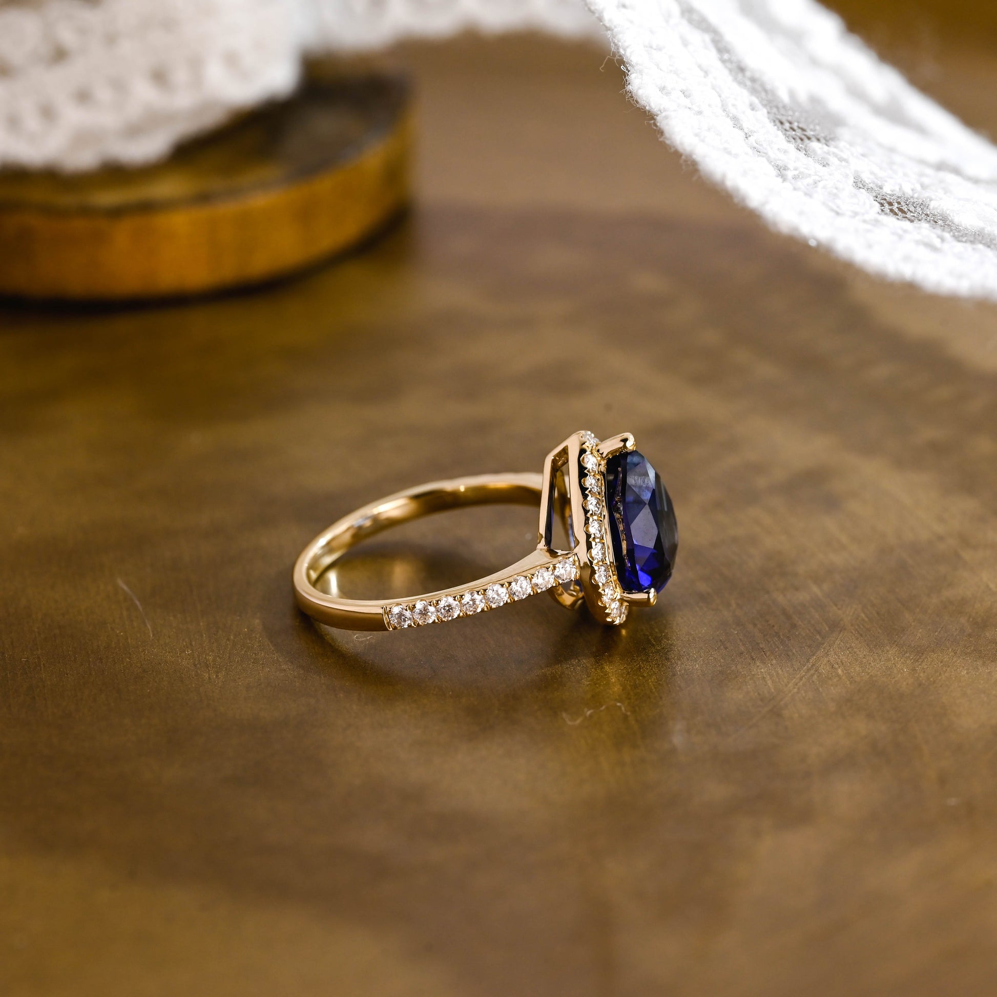 SquareJewelry heart cut lab grown sapphire engagement ring Solid Gold Heart Cut Blue Lab Grown Sapphire Engagement Ring