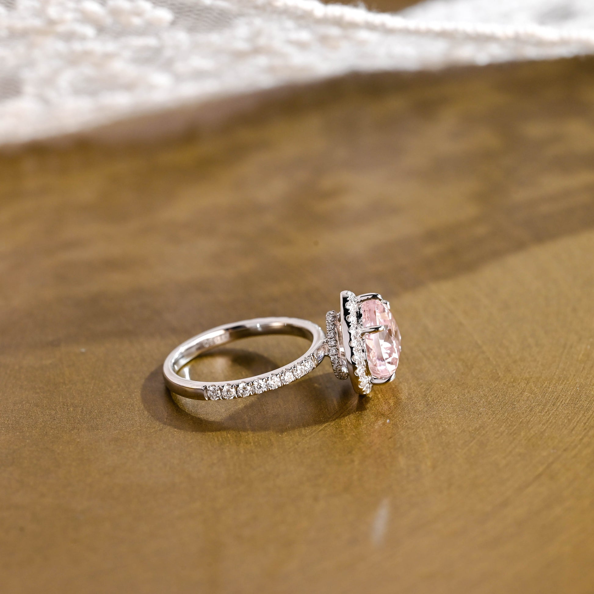 SquareJewelry heart cut moissanite engagement ring Solid Gold Double Halo Heart Cut Pink Moissanite Engagement Ring