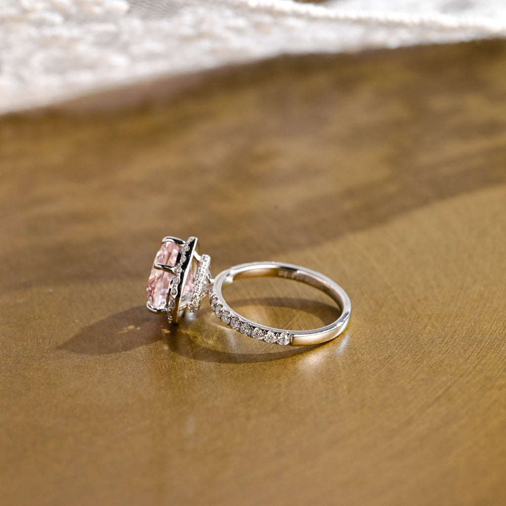 SquareJewelry heart cut moissanite engagement ring Solid Gold Double Halo Heart Cut Pink Moissanite Engagement Ring