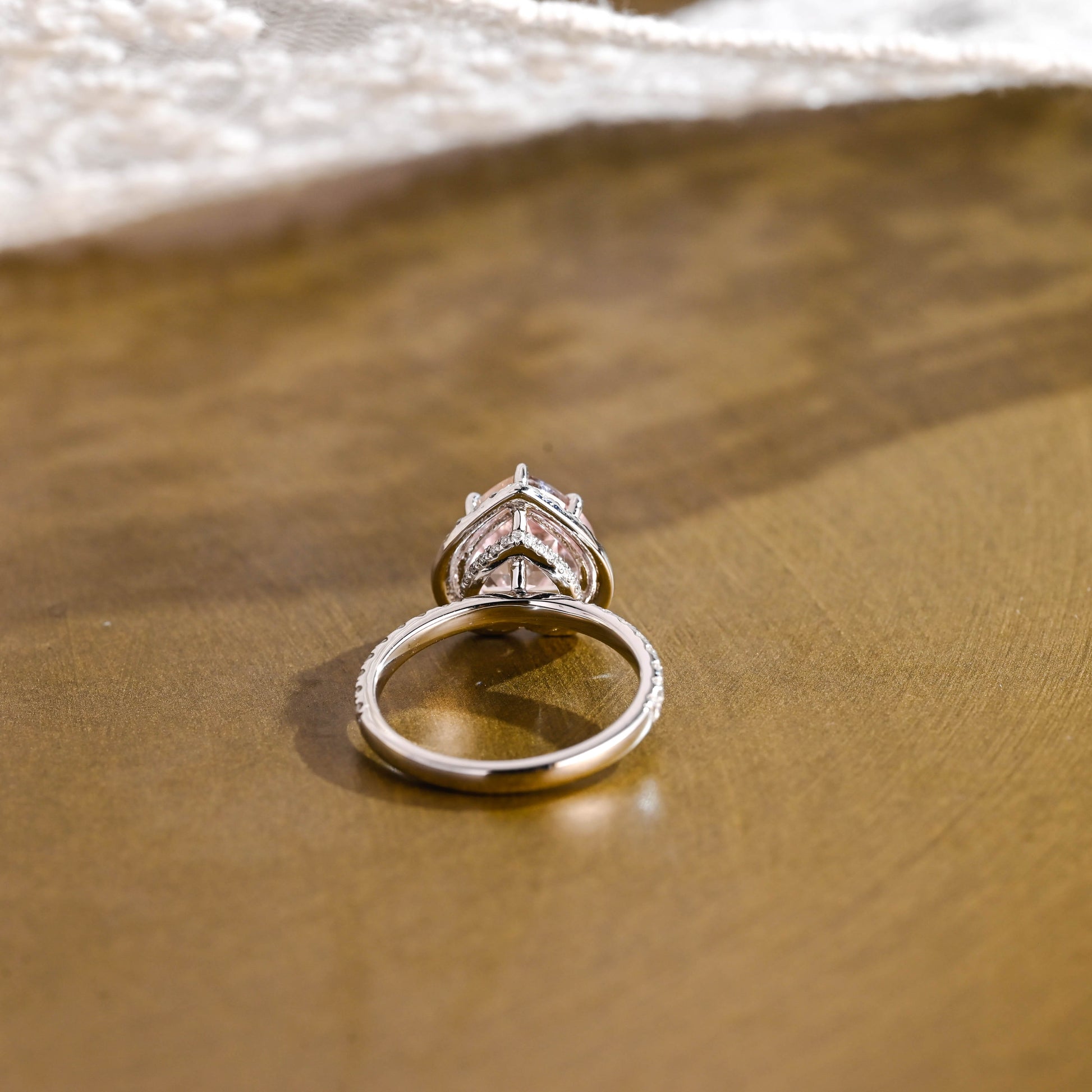 SquareJewelry heart cut moissanite engagement ring Solid Gold Double Halo Heart Cut Pink Moissanite Engagement Ring