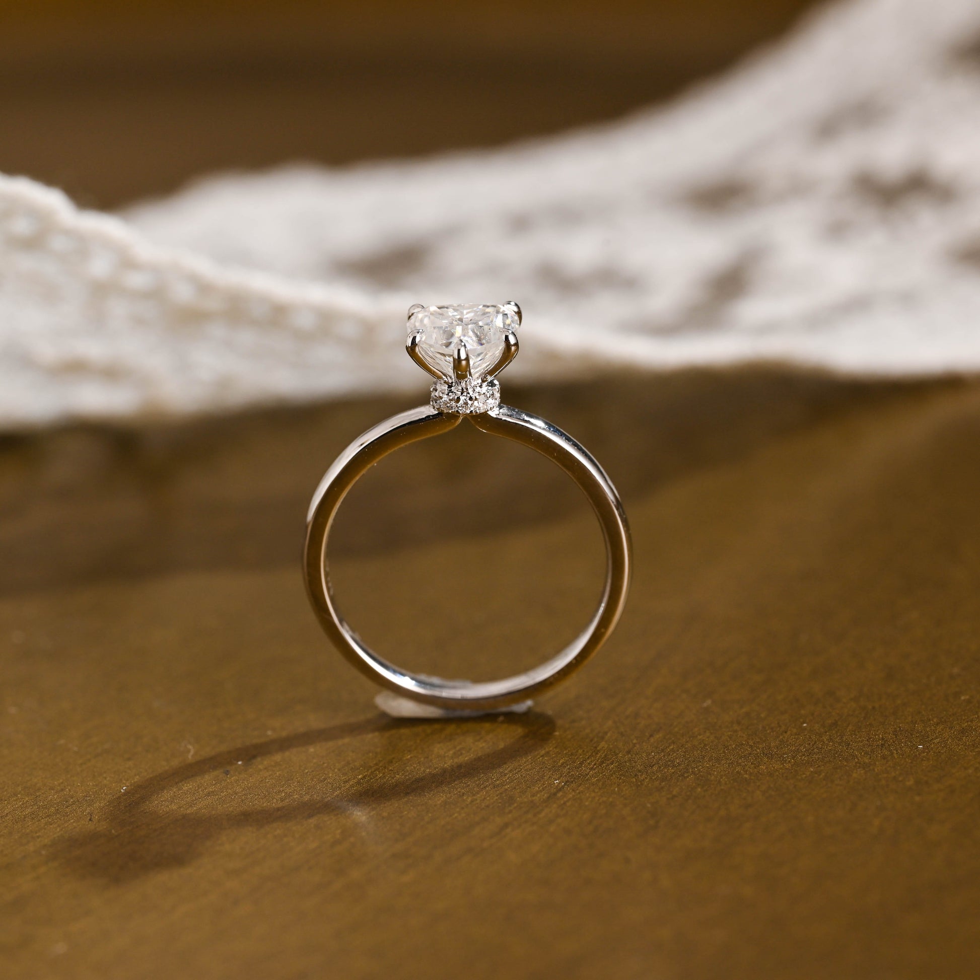 SquareJewelry heart cut moissanite engagement ring Solid Gold Hidden Halo Heart Cut Moissanite Engagement Ring