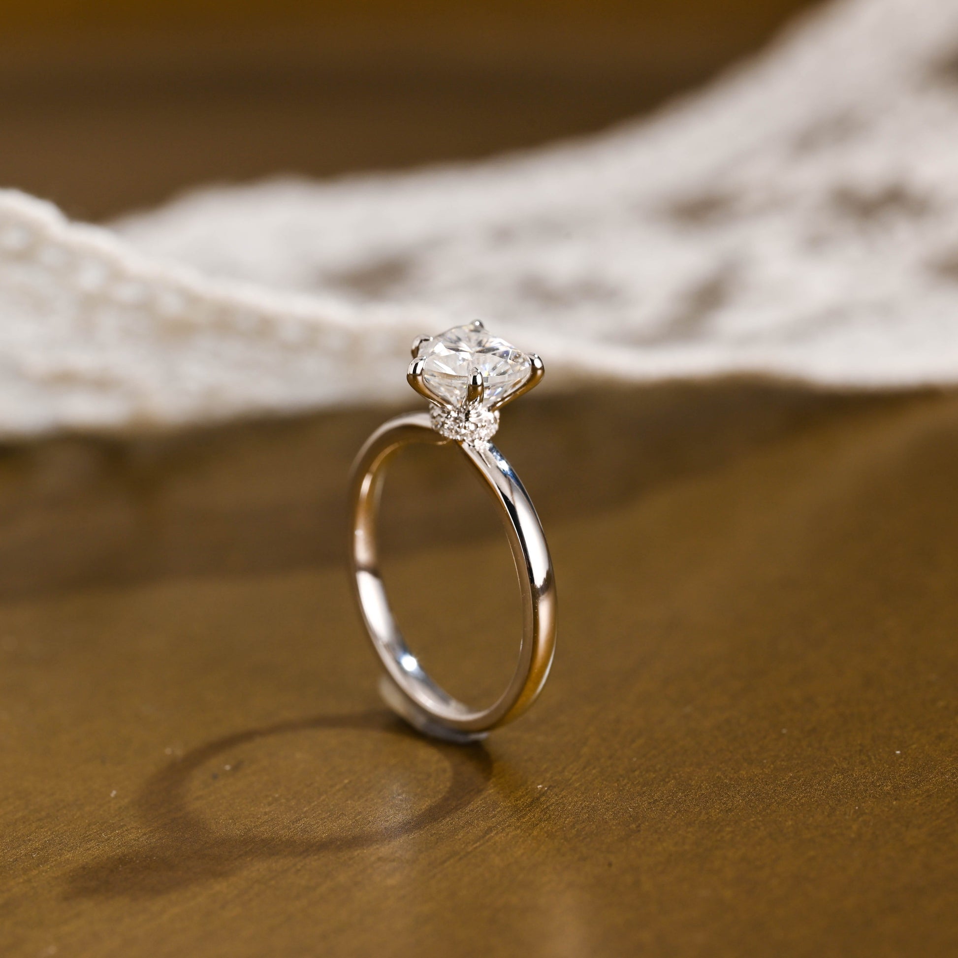 SquareJewelry heart cut moissanite engagement ring Solid Gold Hidden Halo Heart Cut Moissanite Engagement Ring