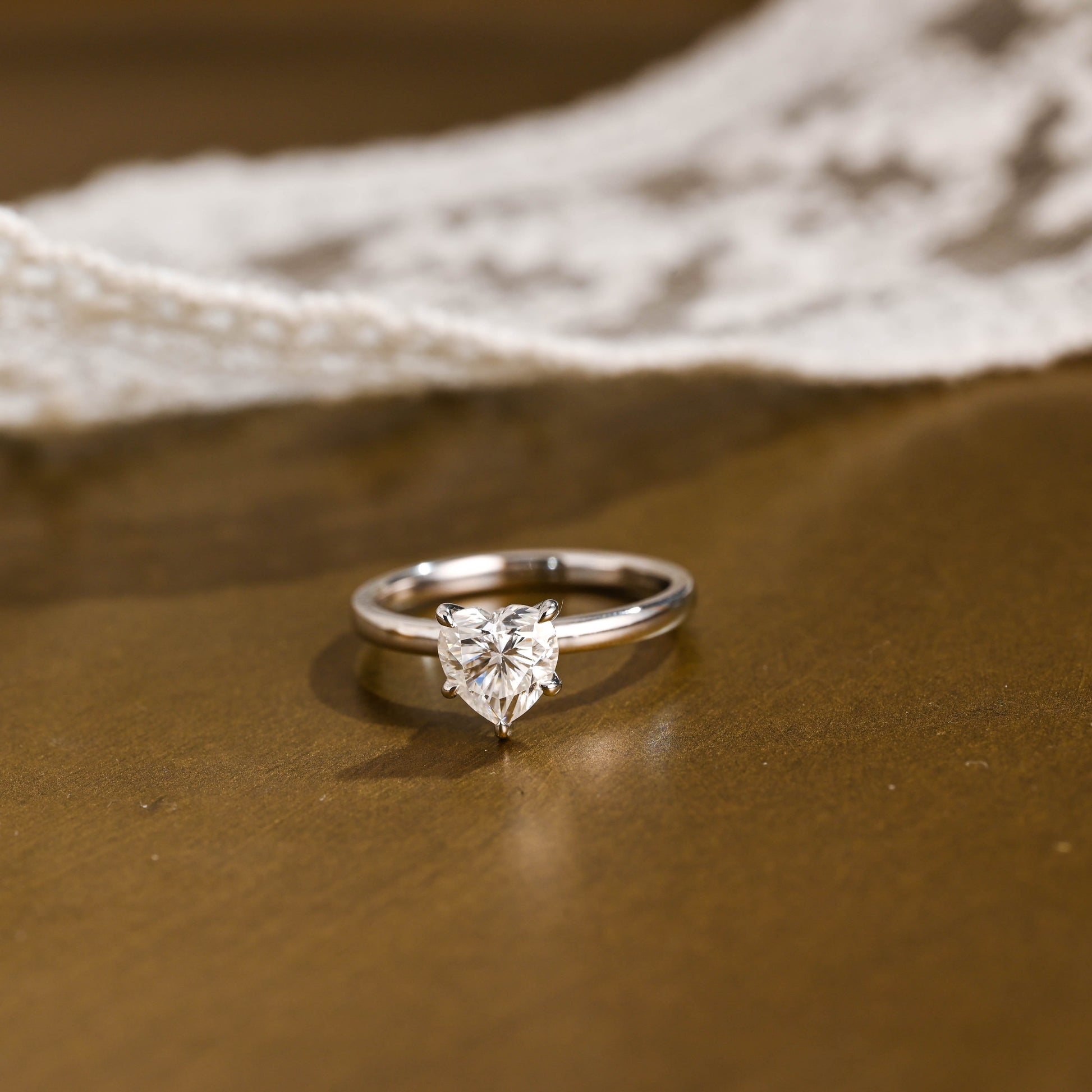 SquareJewelry heart cut moissanite engagement ring Solid Gold Hidden Halo Heart Cut Moissanite Engagement Ring