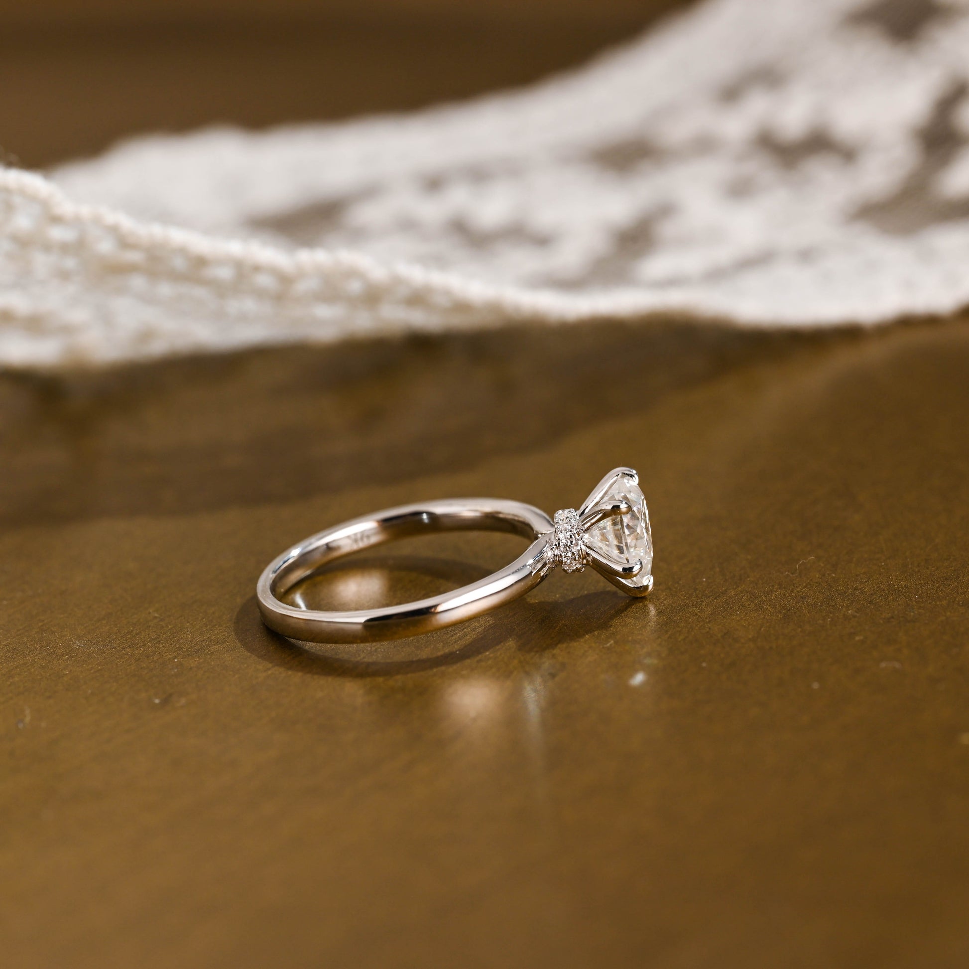 SquareJewelry heart cut moissanite engagement ring Solid Gold Hidden Halo Heart Cut Moissanite Engagement Ring