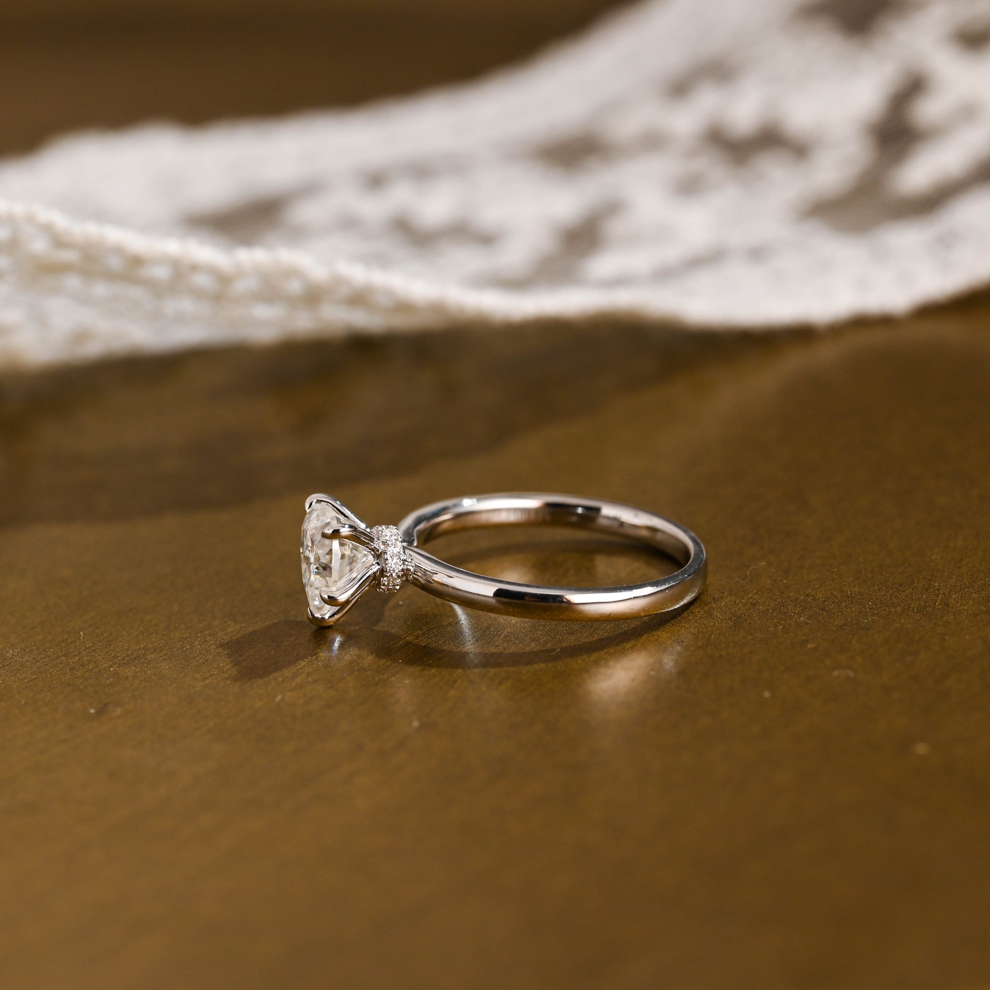 SquareJewelry heart cut moissanite engagement ring Solid Gold Hidden Halo Heart Cut Moissanite Engagement Ring