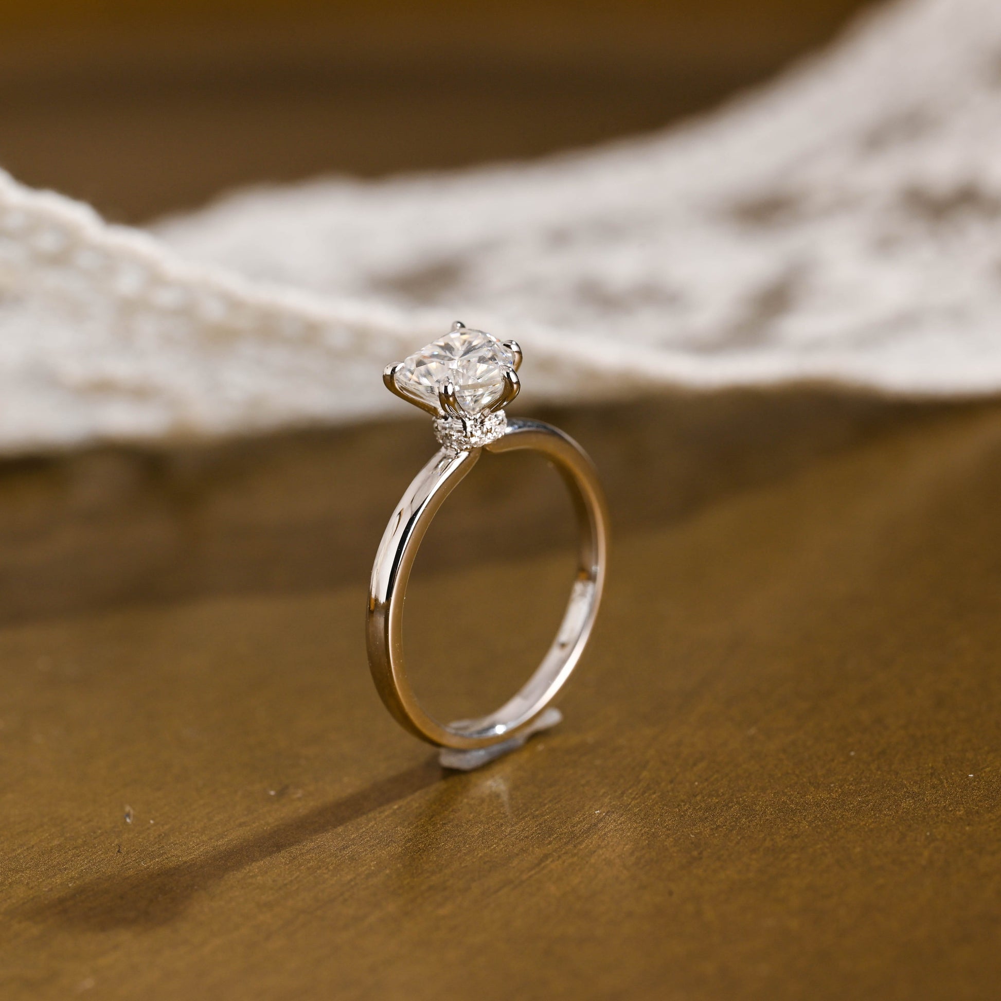 SquareJewelry heart cut moissanite engagement ring Solid Gold Hidden Halo Heart Cut Moissanite Engagement Ring